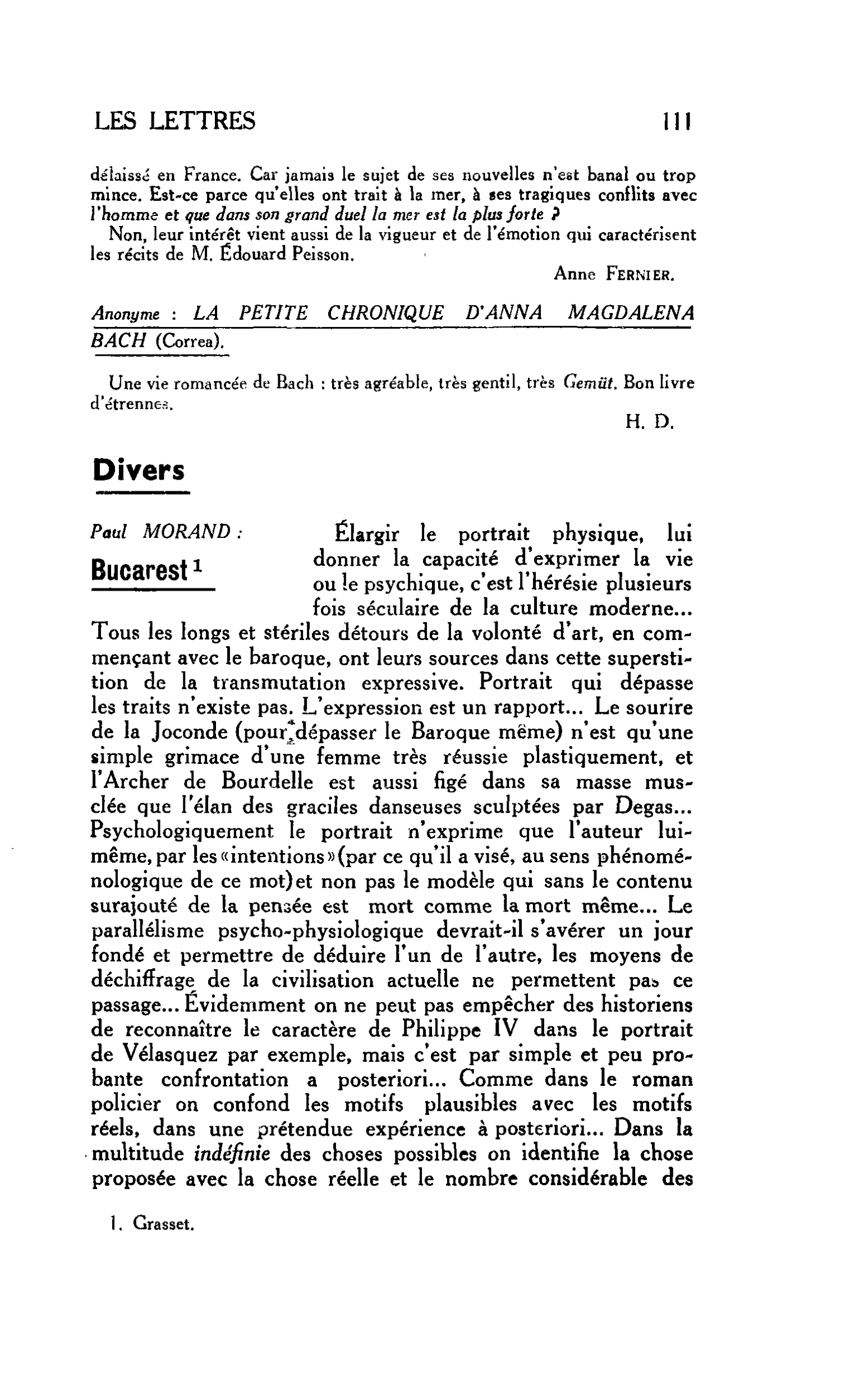 LES LETTRES. Anonyme : LA PETITE CHRONIQUE D’ANNA MAGDALENA BACH