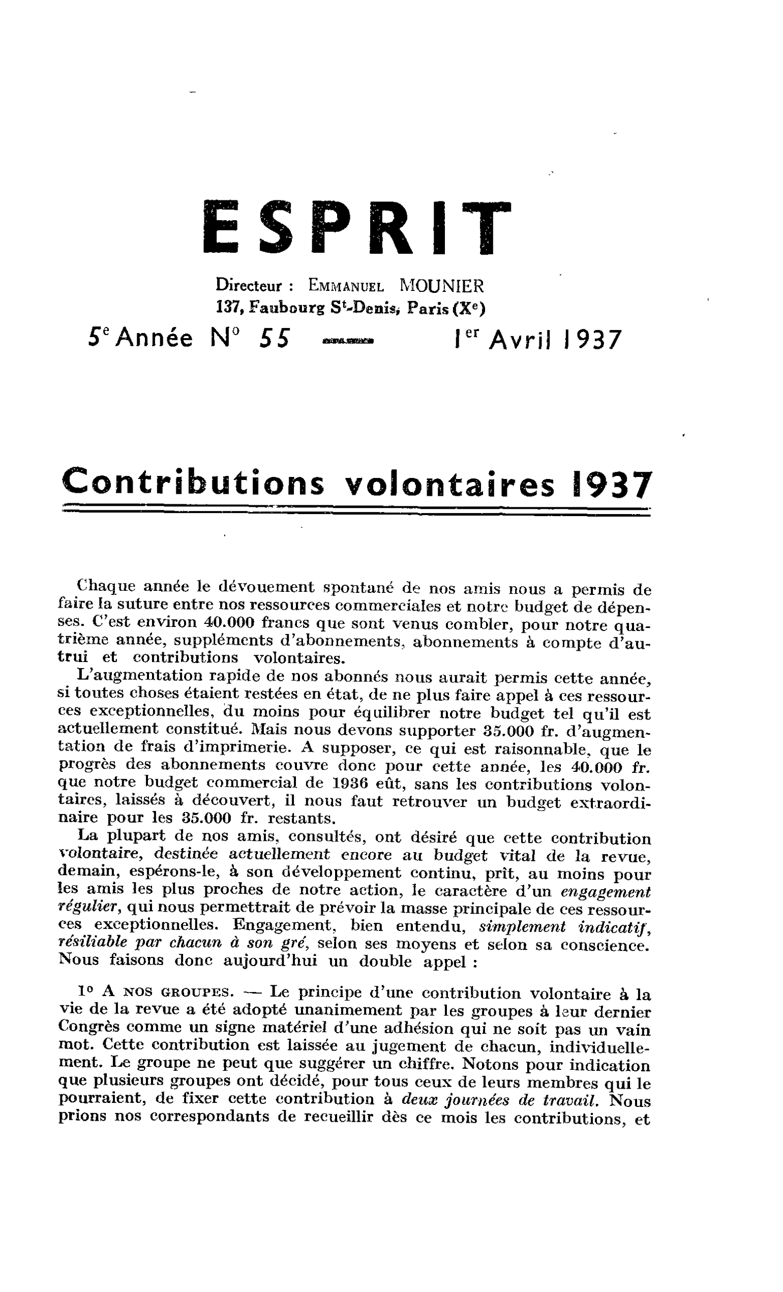 Contributions volontaires 1937