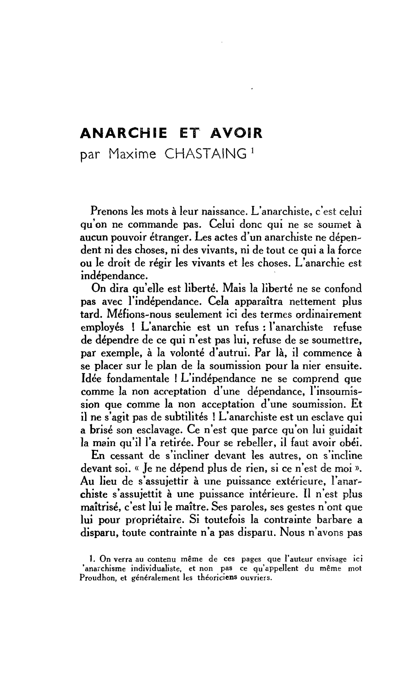 ANARCHIE ET AVOIR
