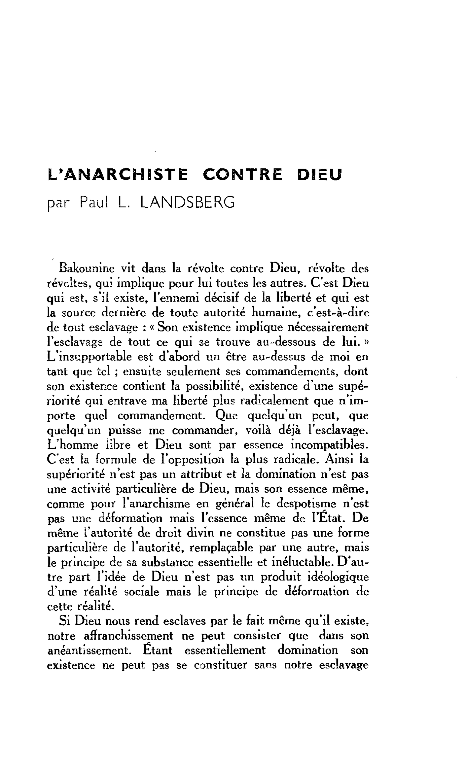 L’ANARCHISTE CONTRE DIEU