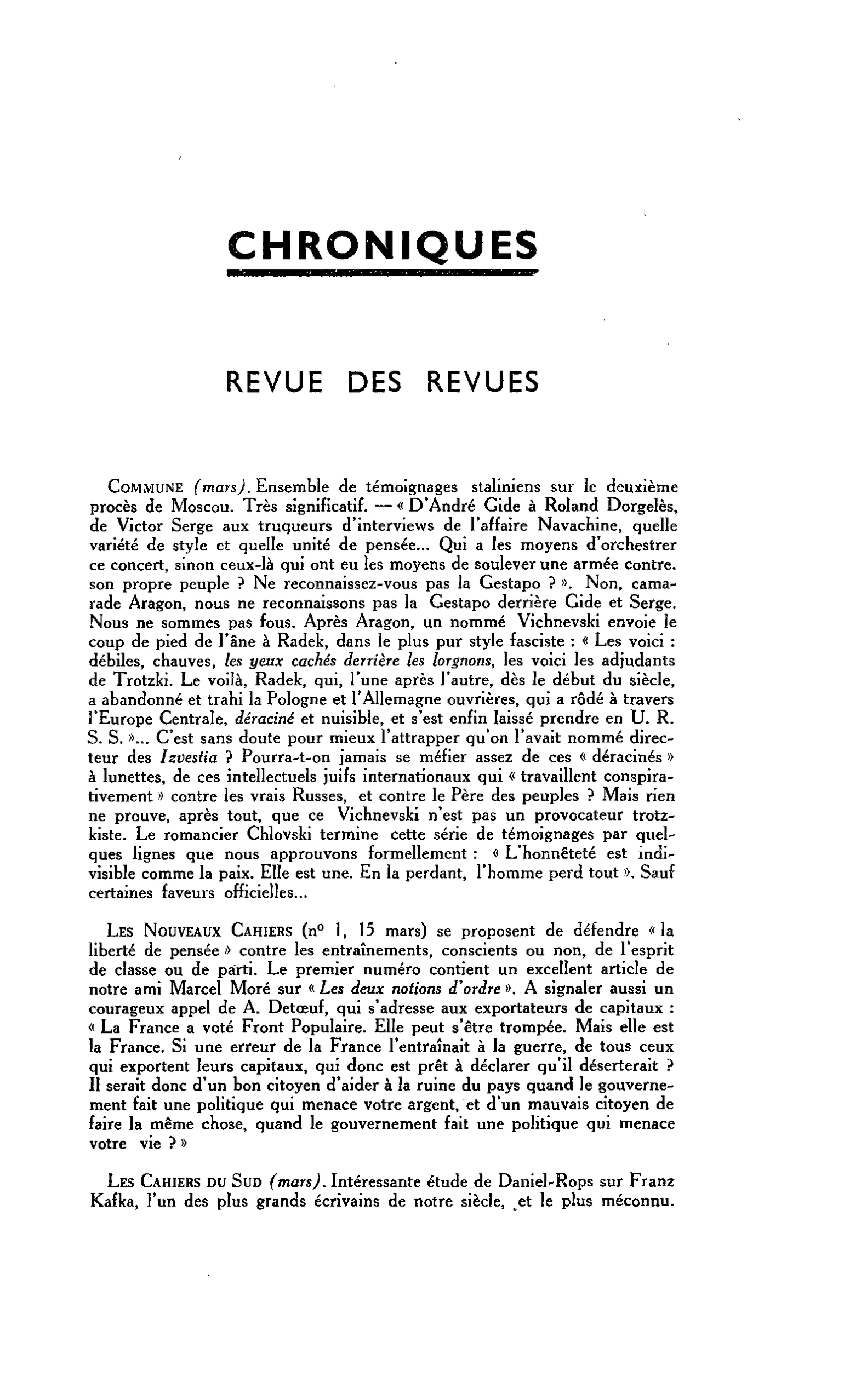 Les Cahiers du Sud (mars)
