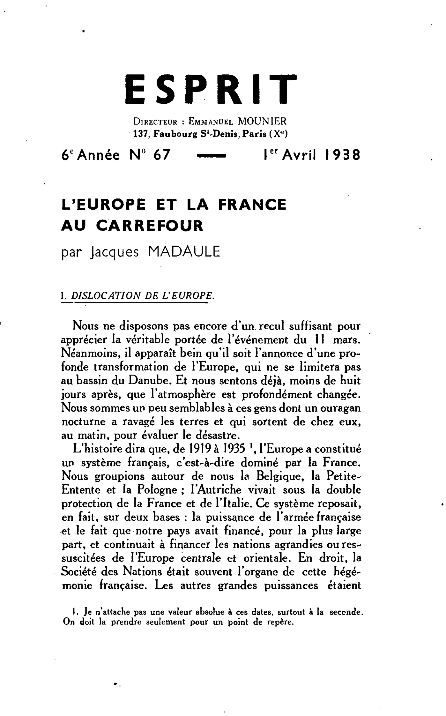 L’EUROPE ET LA FRANCE AU CARREFOUR