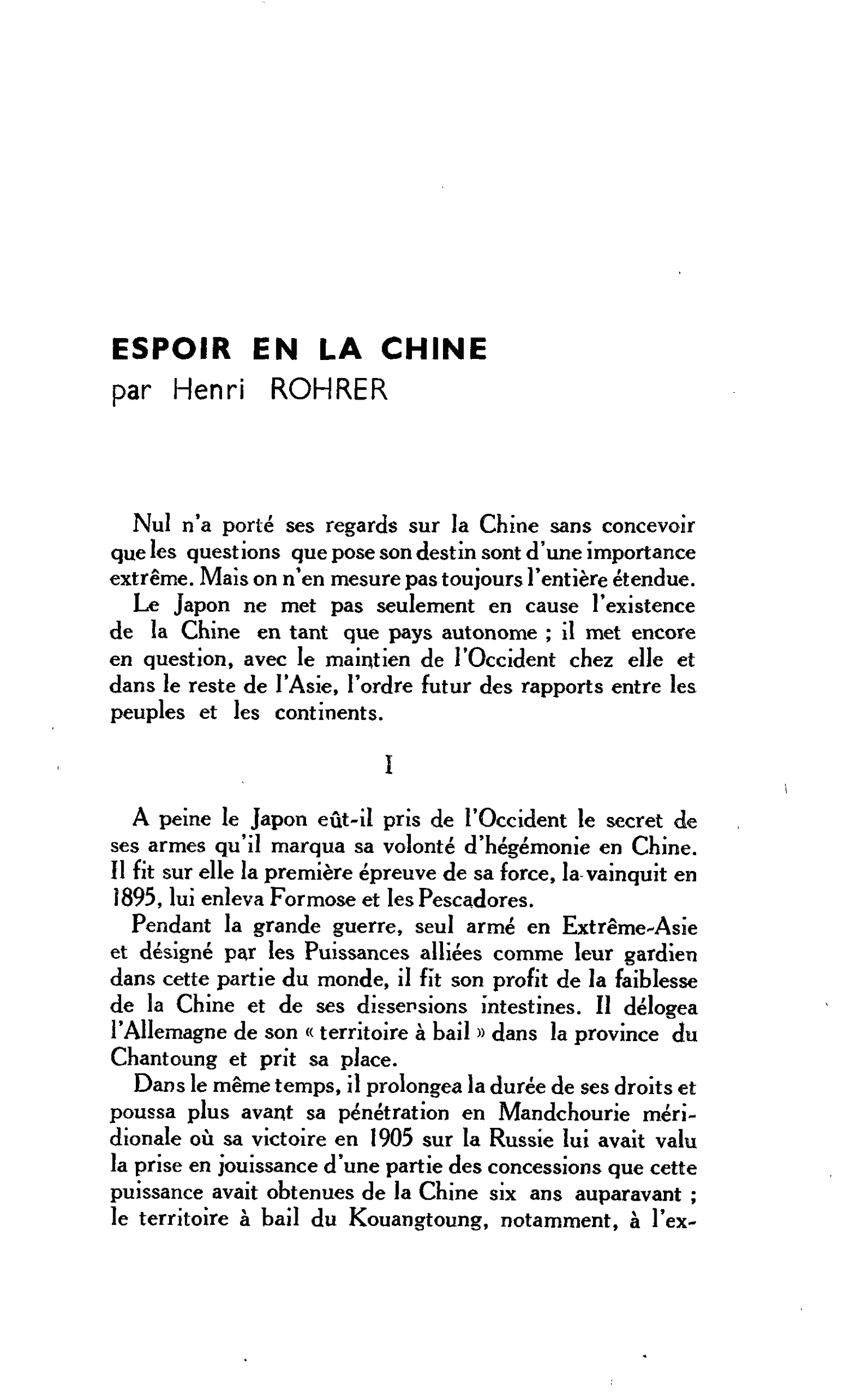 ESPOIR EN LA CHINE