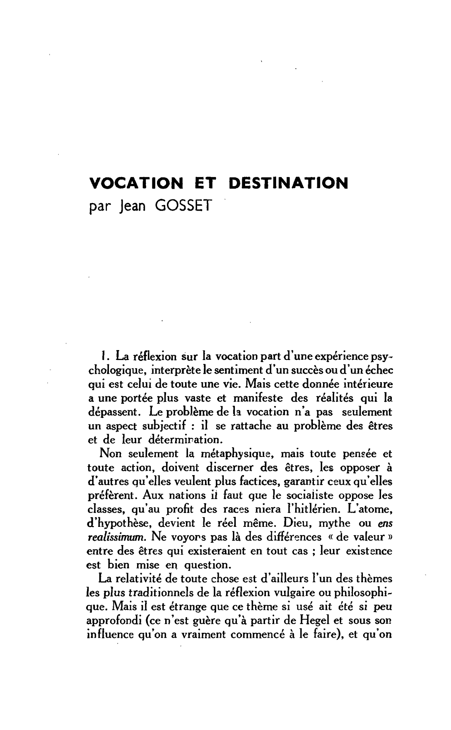 VOCATION ET DESTINATION