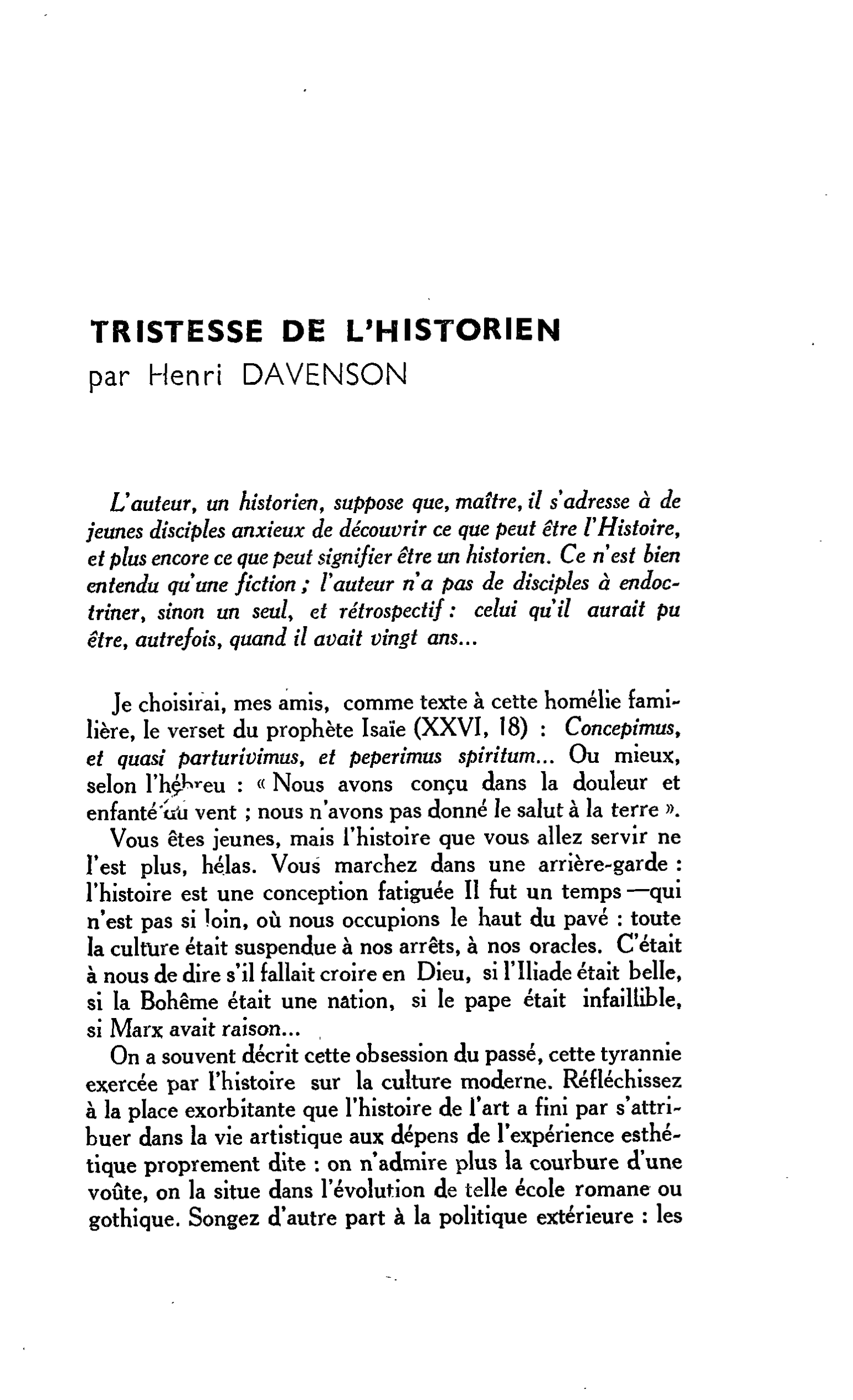 TRISTESSE DE L’HISTORIEN