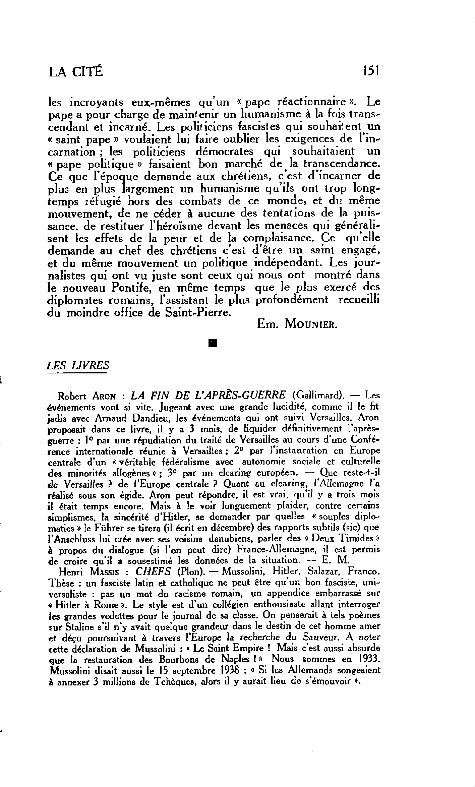 LA CITE. Journal des Témoins : LES LIVRES