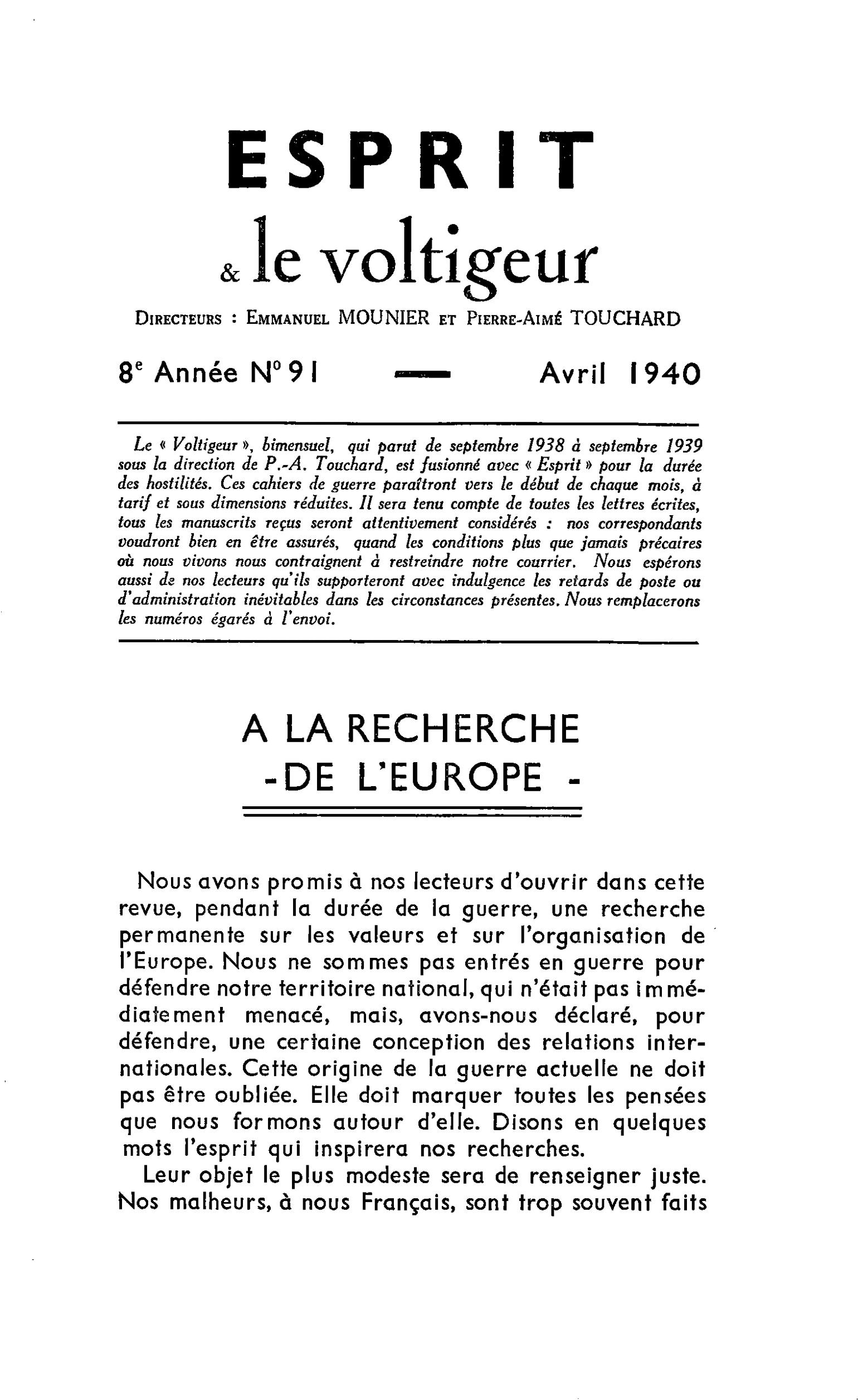 A LA RECHERCHE DE L’EUROPE