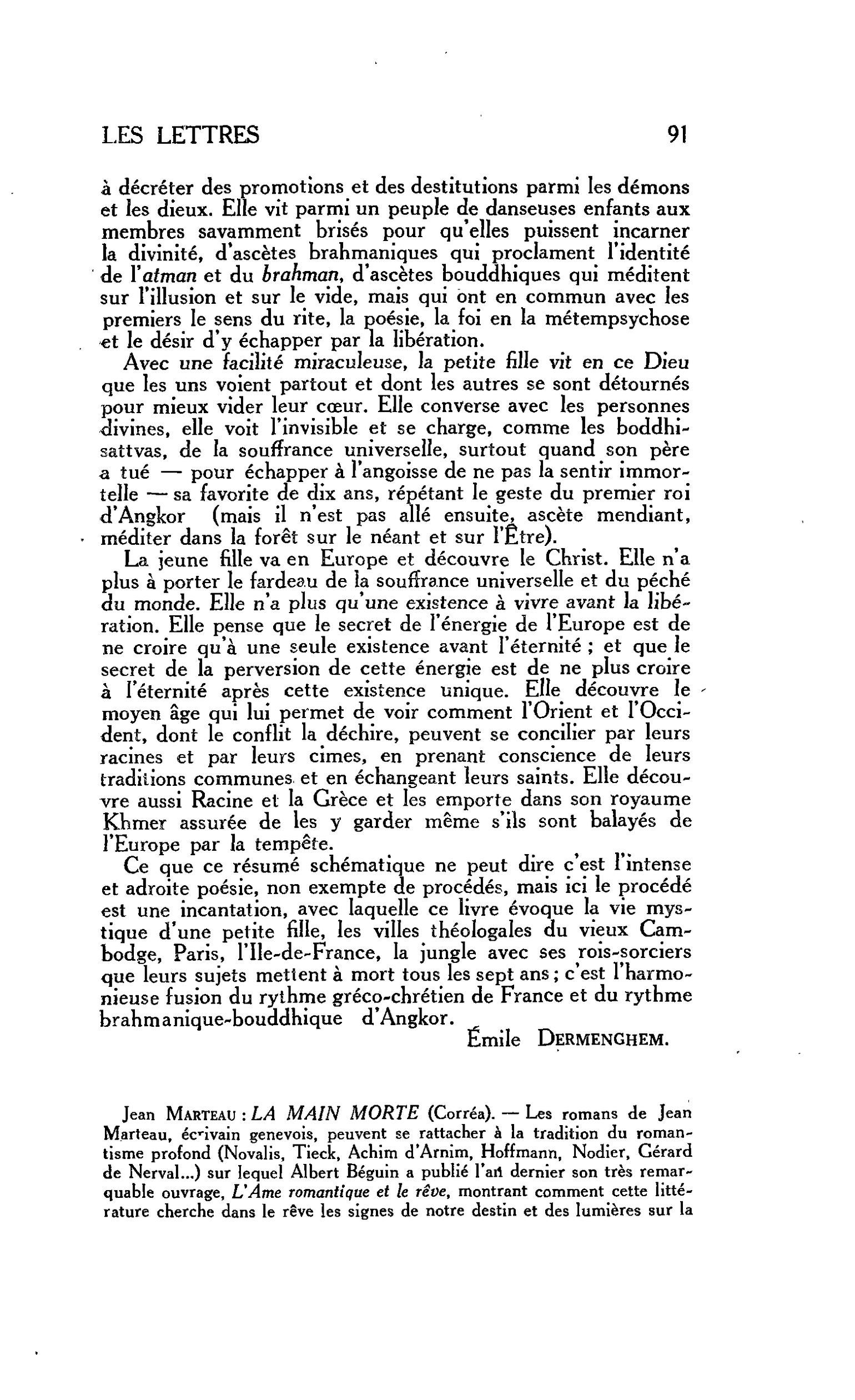 LES LETTRES. Le Roman. Jean Marteau : LA MAIN MORTE