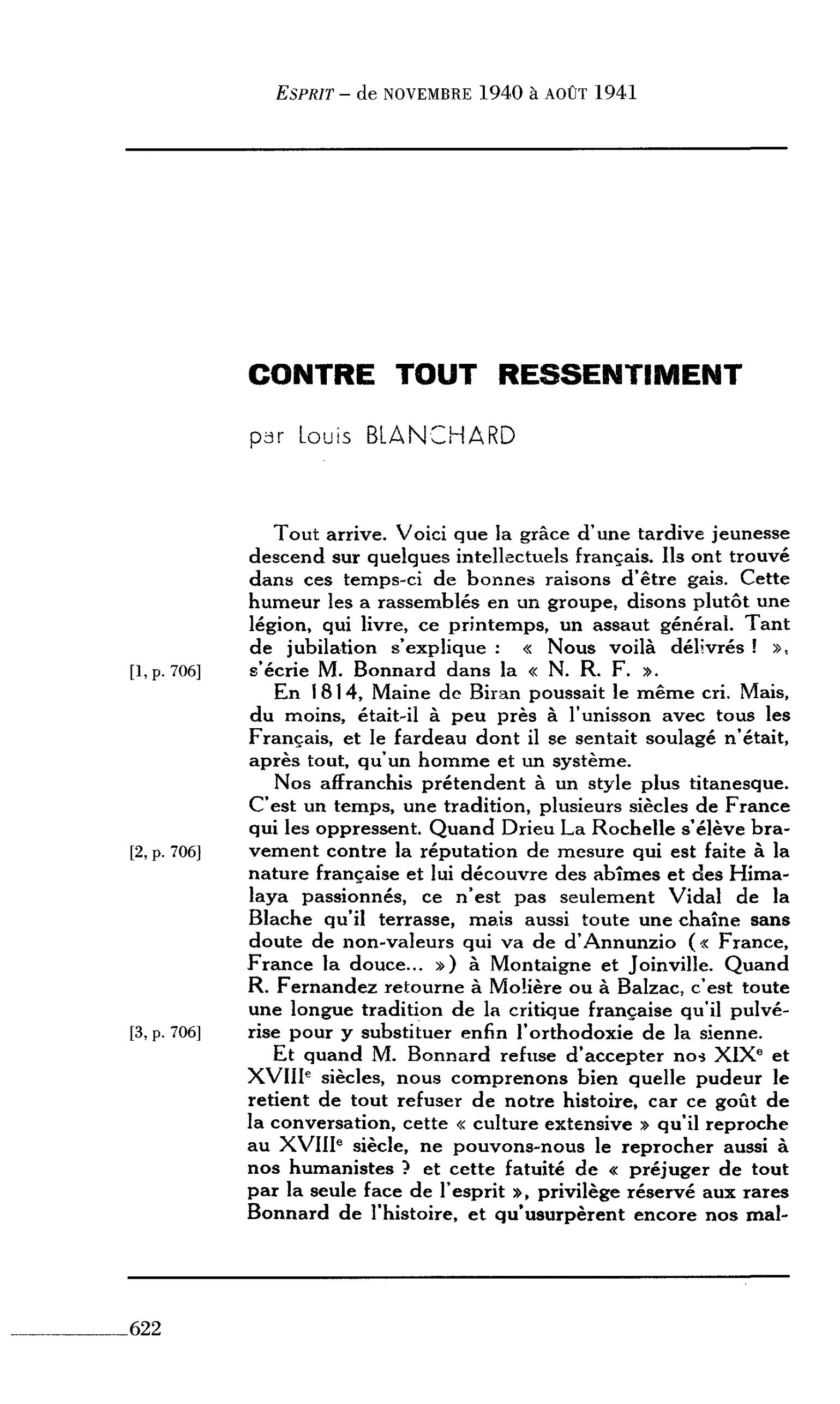 CONTRE TOUT RESSENTIMENT