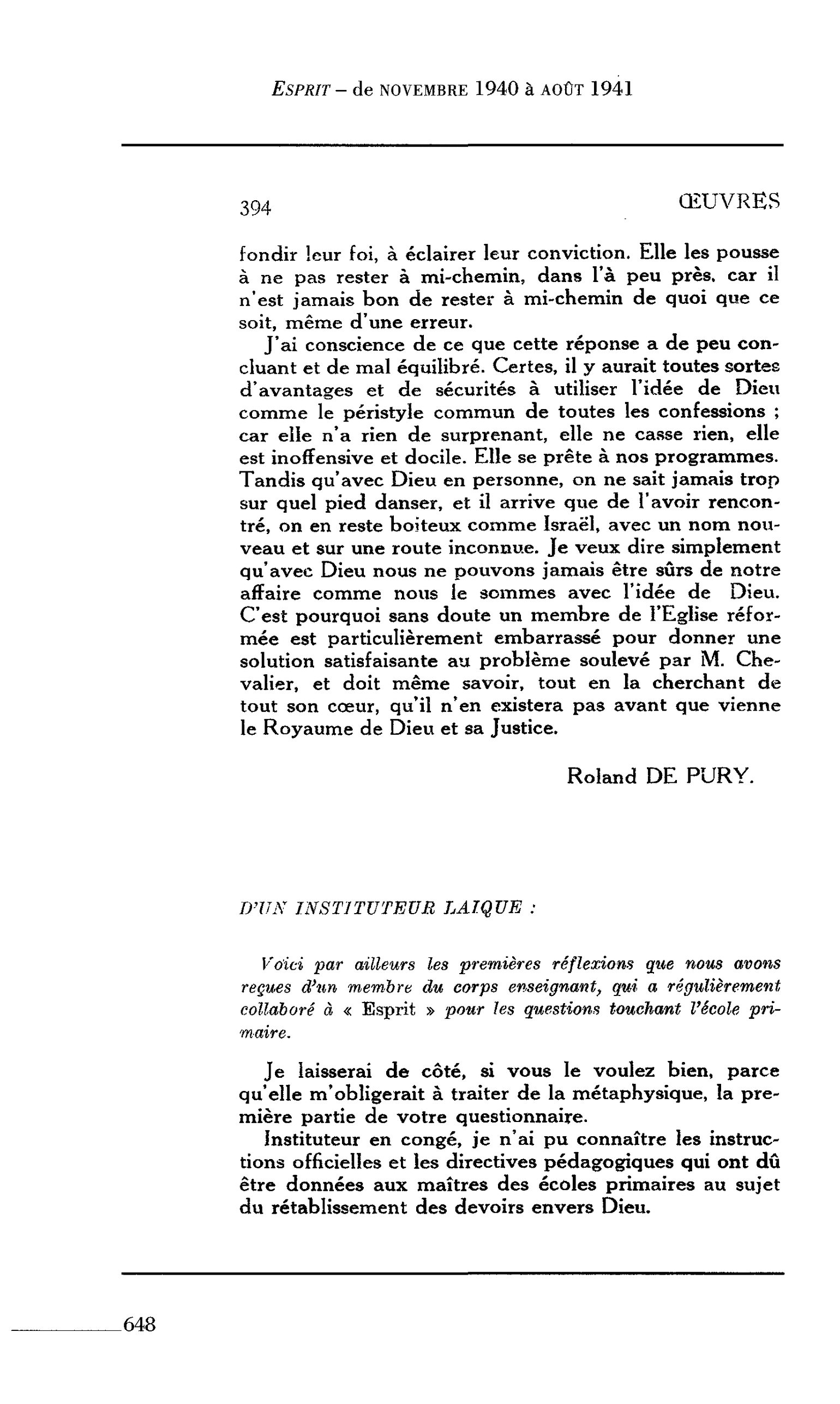 DIEU A L’ÉCOLE. III. D’UN INSTITUTEUR LAIQUE