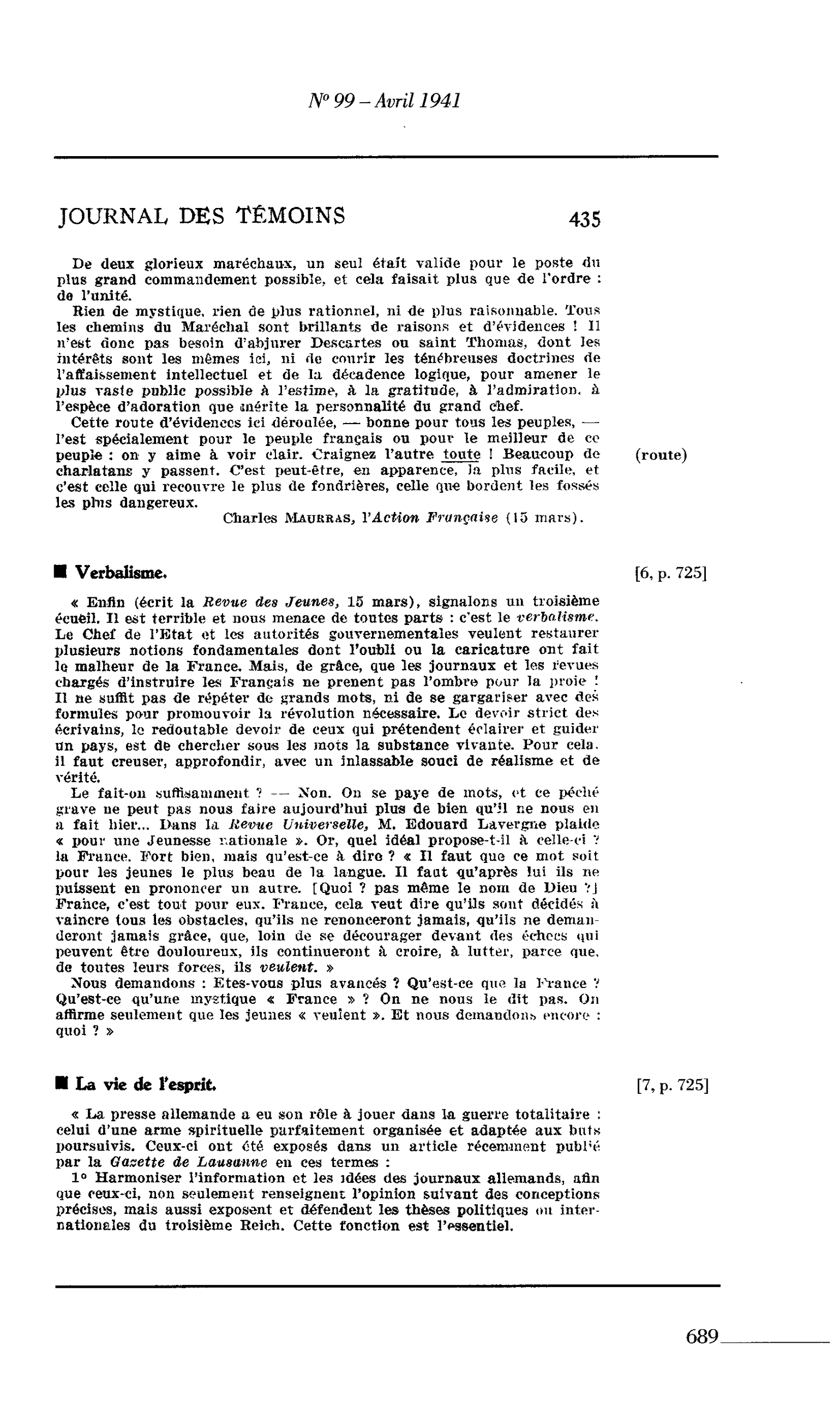Journal des Témoins : La vie de l’esprit