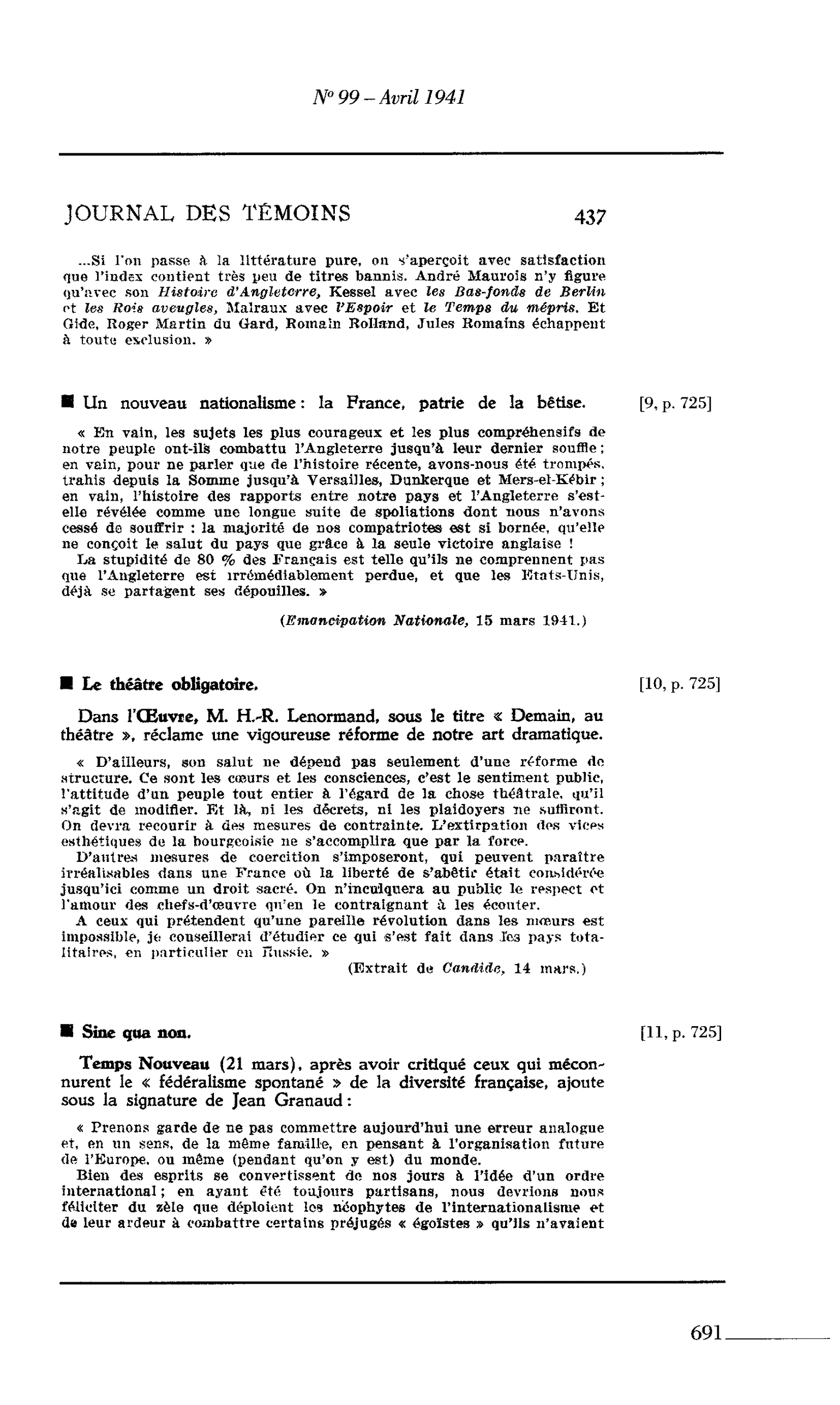 Journal des Témoins : Le théâtre obligatoire