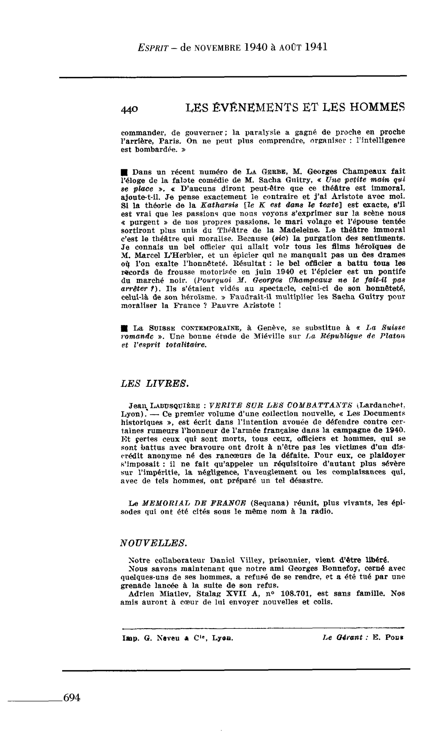 Journal des Témoins : La Suisse contemporaine