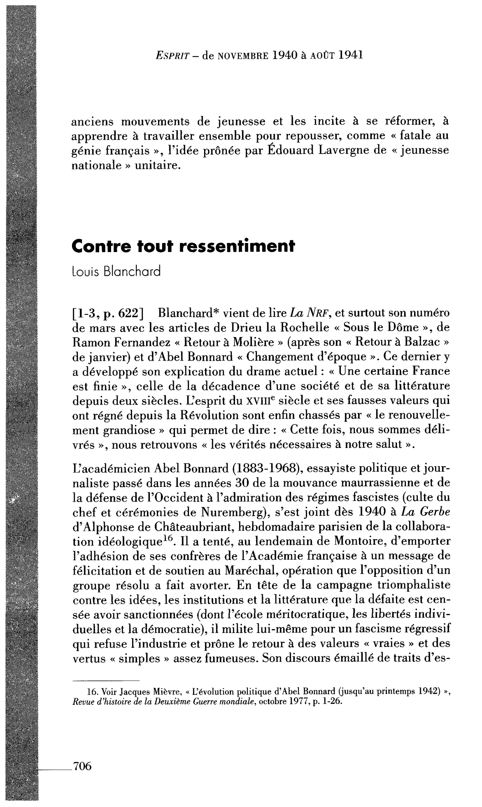 Contre tout ressentiment (par Blanchard Louis)