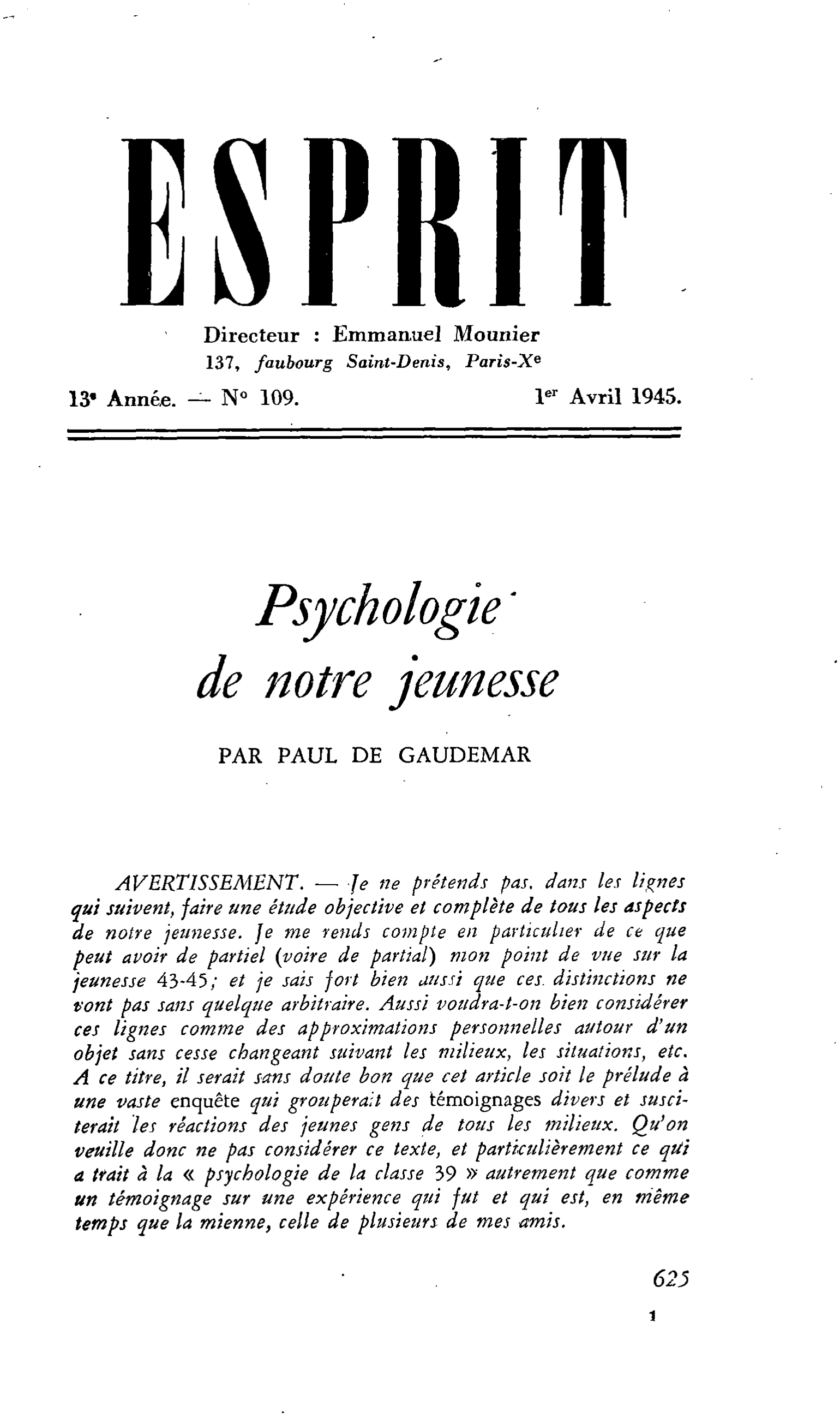 Psychologie de notre jeunesse