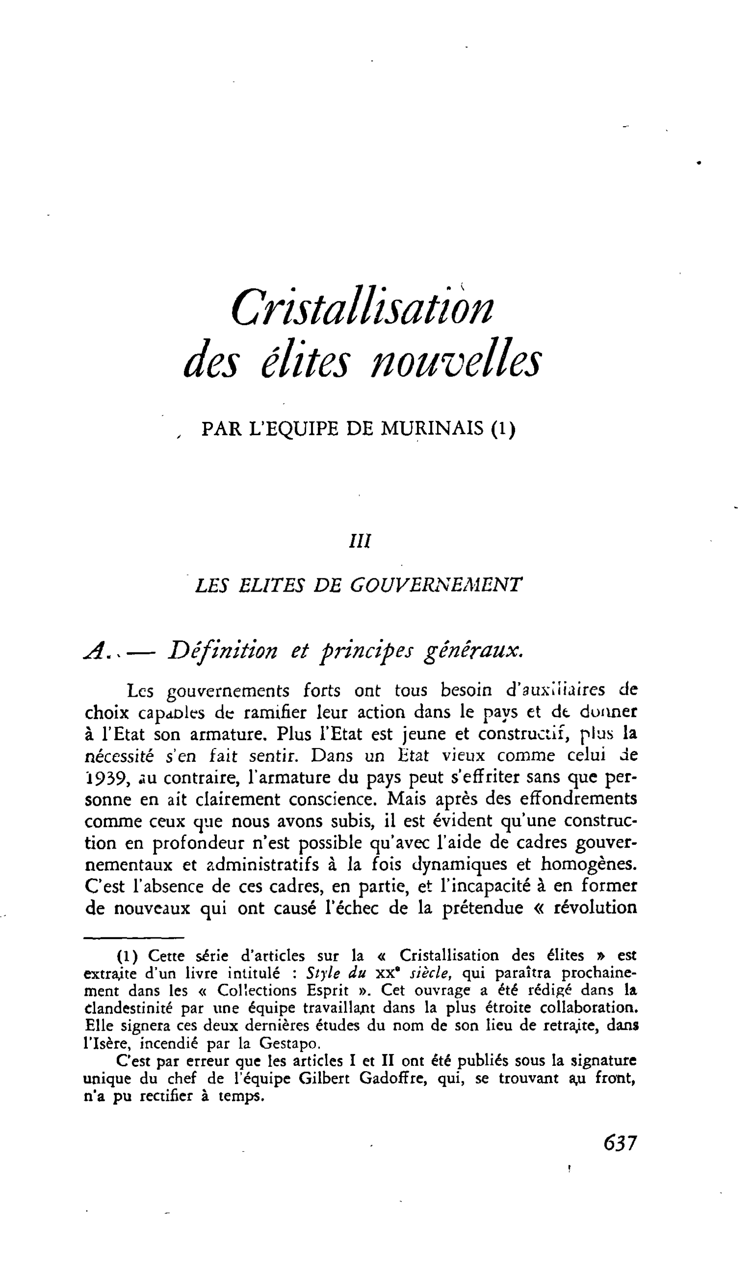 Cristallisation des élites nouvelles