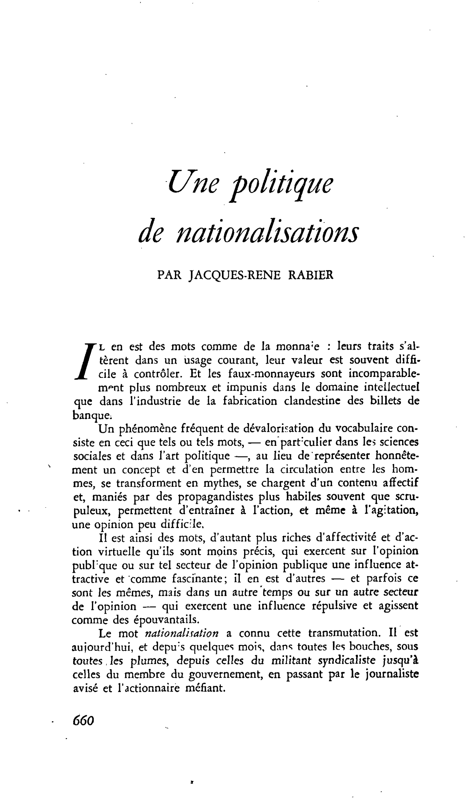 Une politique de nationalisations