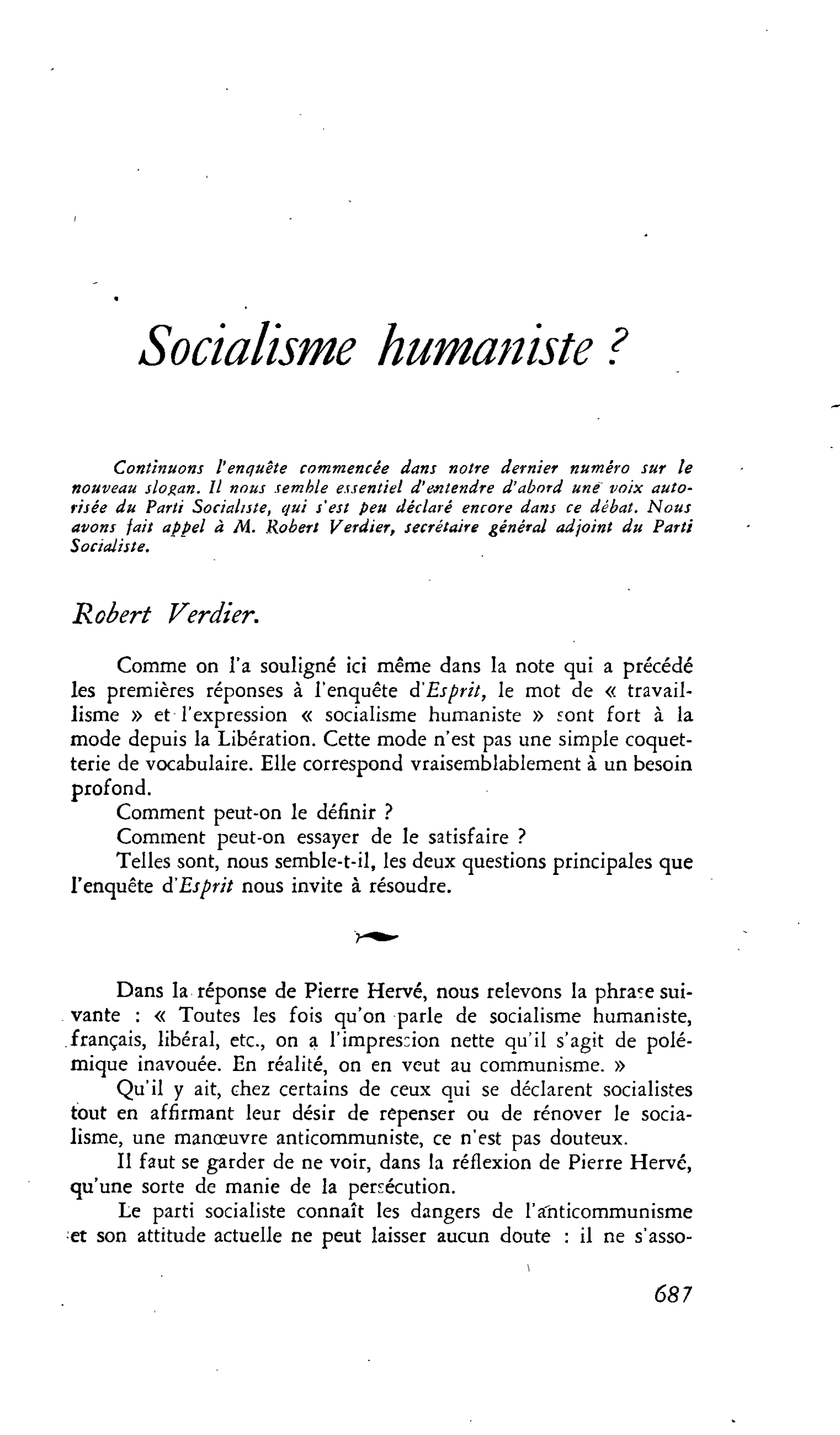 Socialisme humaniste ?