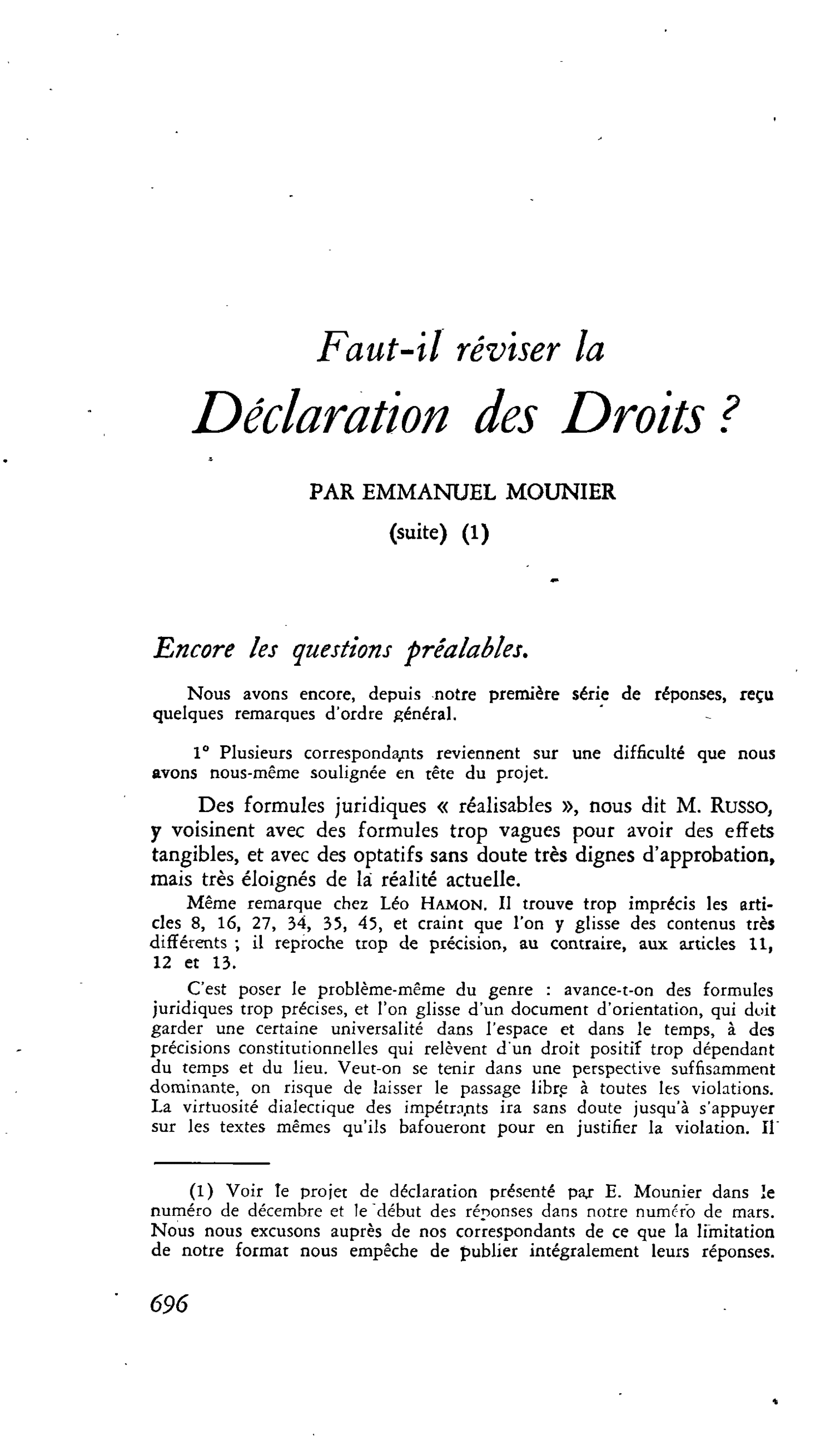 Faut-il réviser la Déclaration des Droits ? (suite)