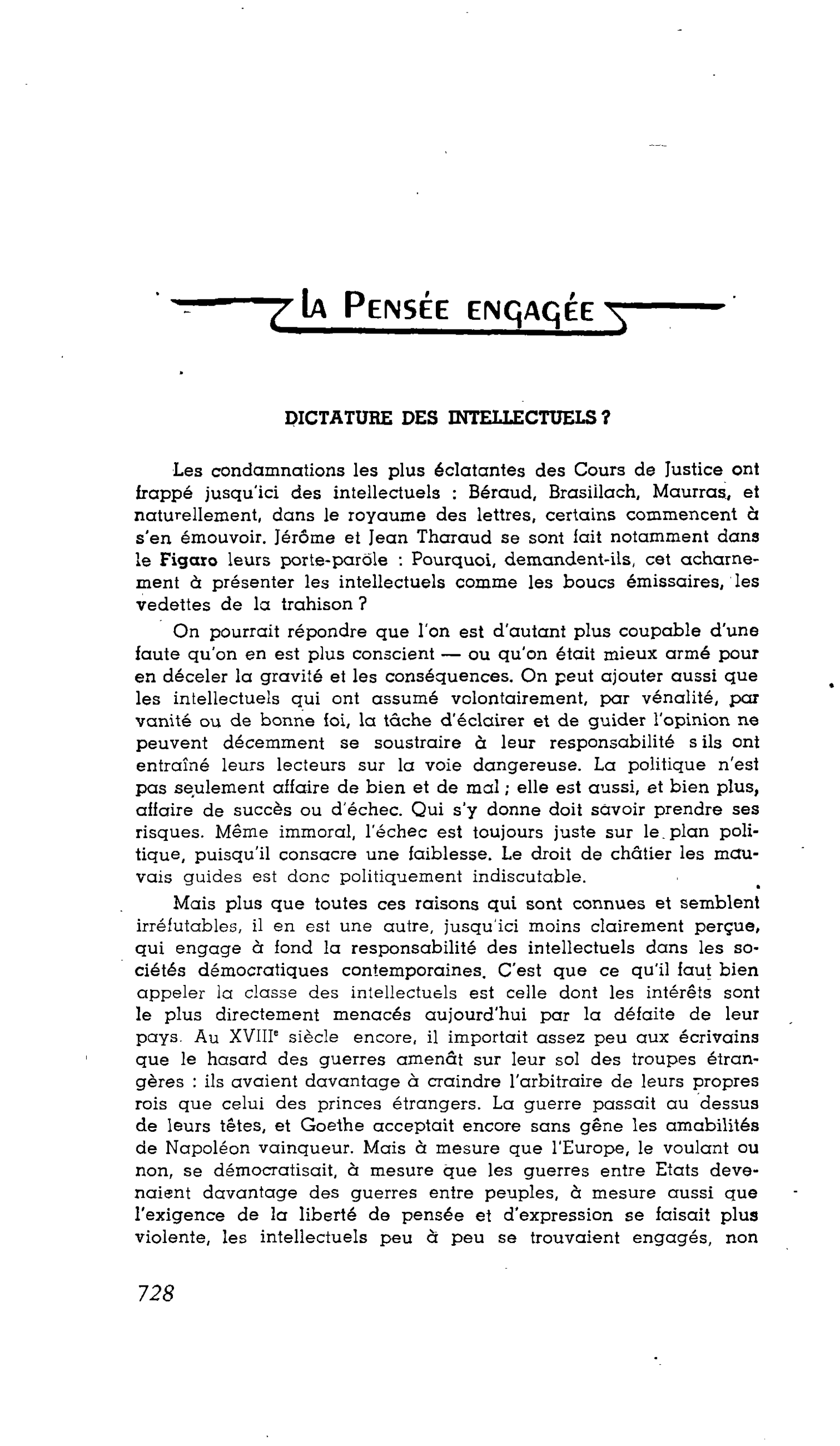 LA PENSÉE ENGAGÉE : DICTATURE DES INTELLECTUELS ?
