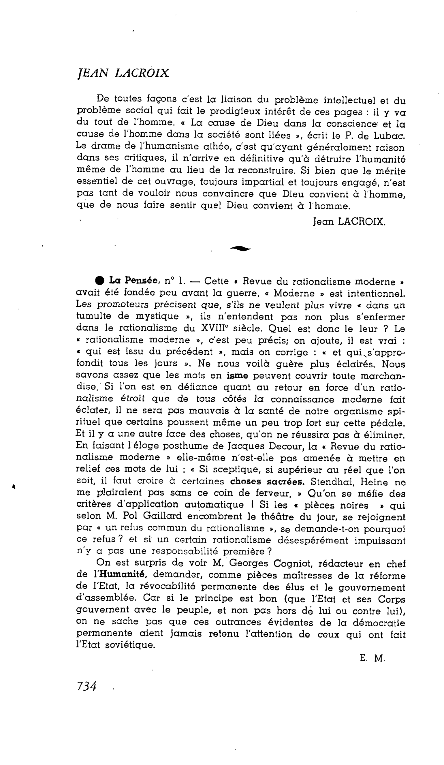 LA PENSÉE ENGAGÉE : DICTATURE DES INTELLECTUELS ? La Pensée, n°1