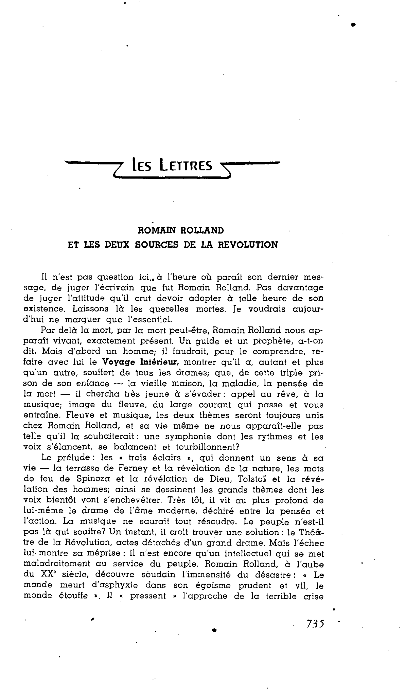Les Lettres : ROMAIN ROLLAND ET LES DEUX SOURCES DE LA REVOLUTION