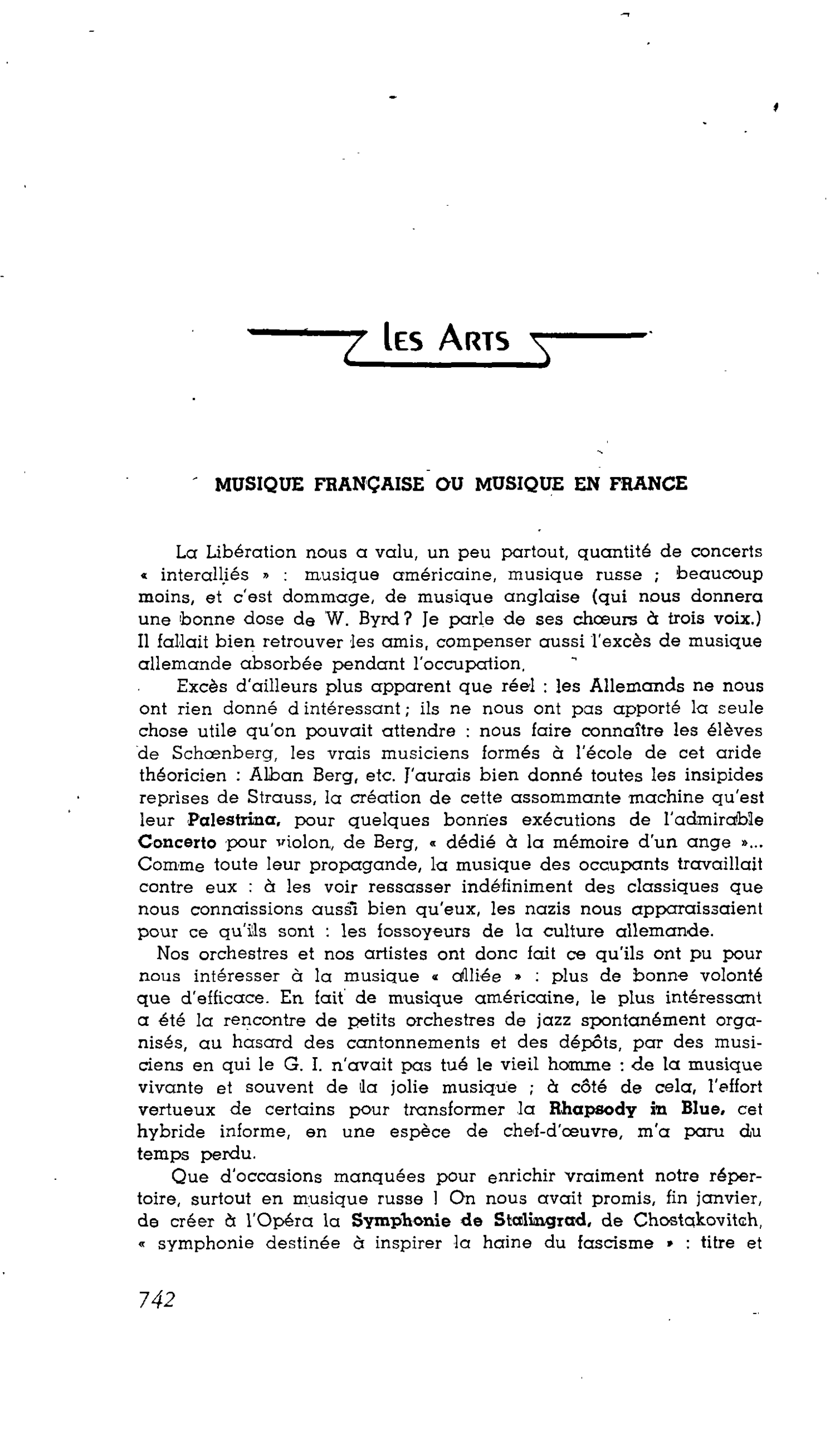 Les Arts : MUSIQUE FRANÇAISE OU MUSIQUE EN FRANCE