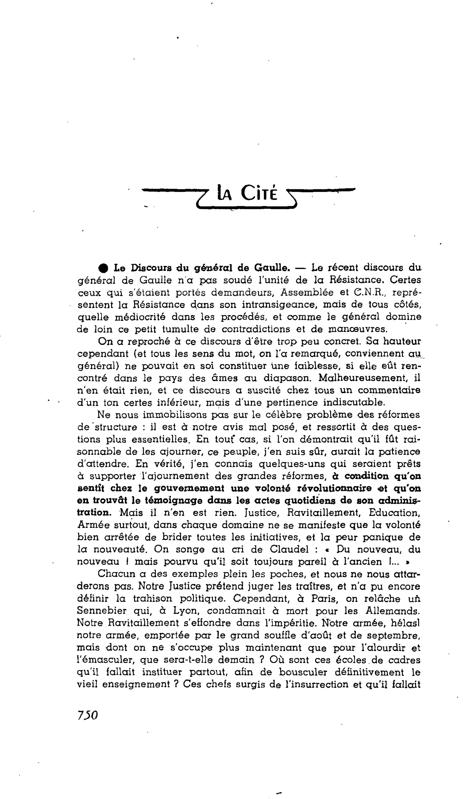 LA CITÉ : Le Discours du général de Gaulle
