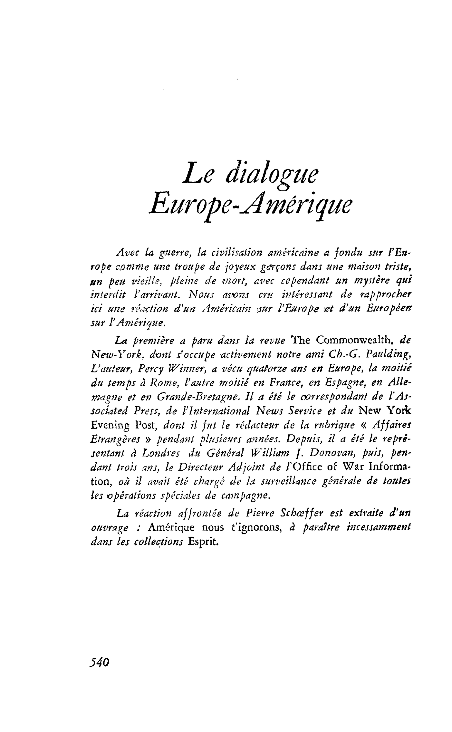 Le dialogue Europe-Amérique