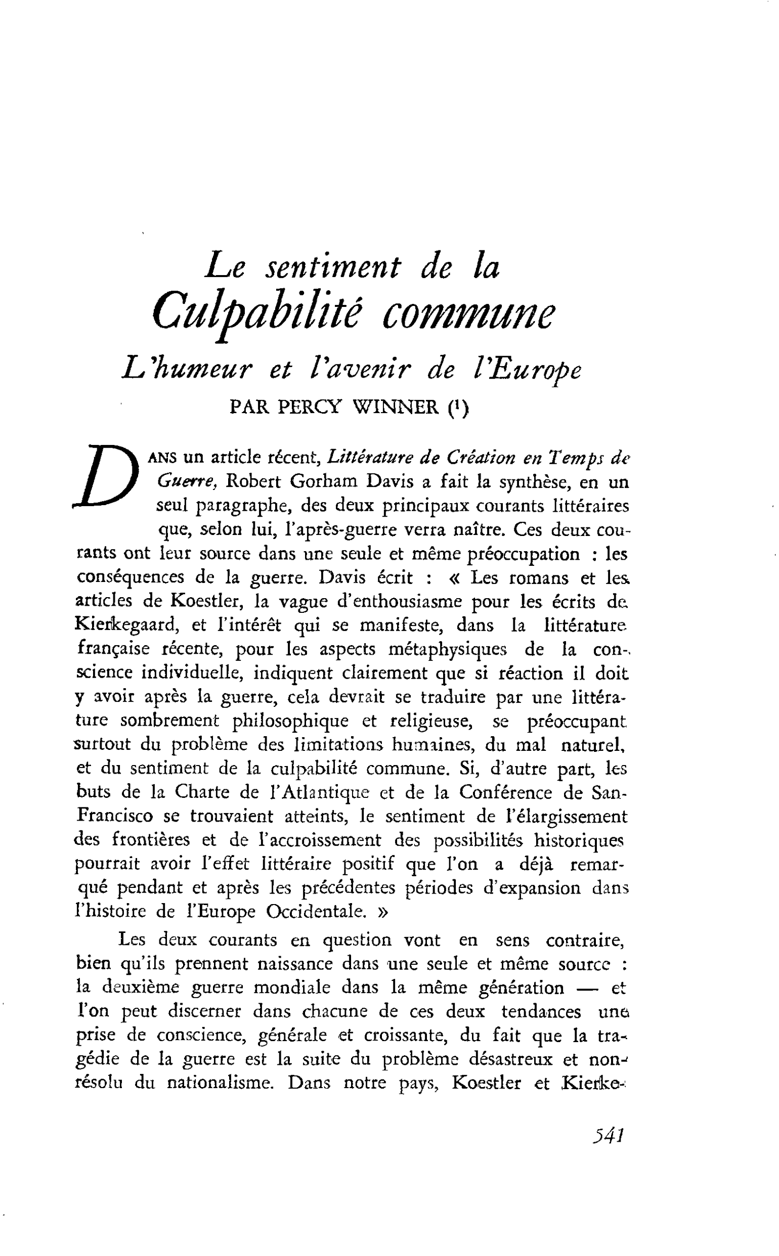 Le sentiment de la Culpabilité commune. L’humeur et l’avenir de l’Europe