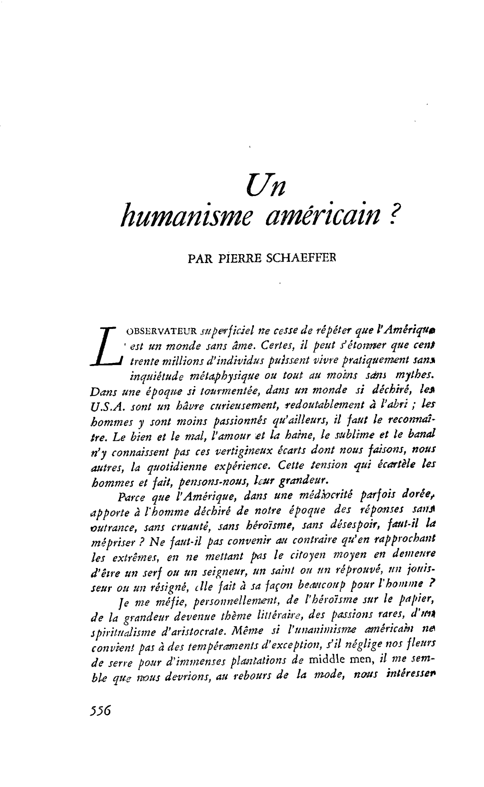 Un humanisme américain ?