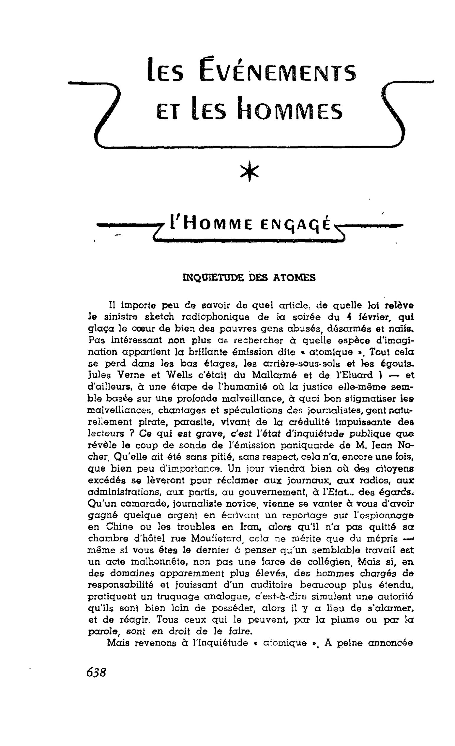 L’HOMME ENGAGÉ : INQUIETUDE DES ATOMES