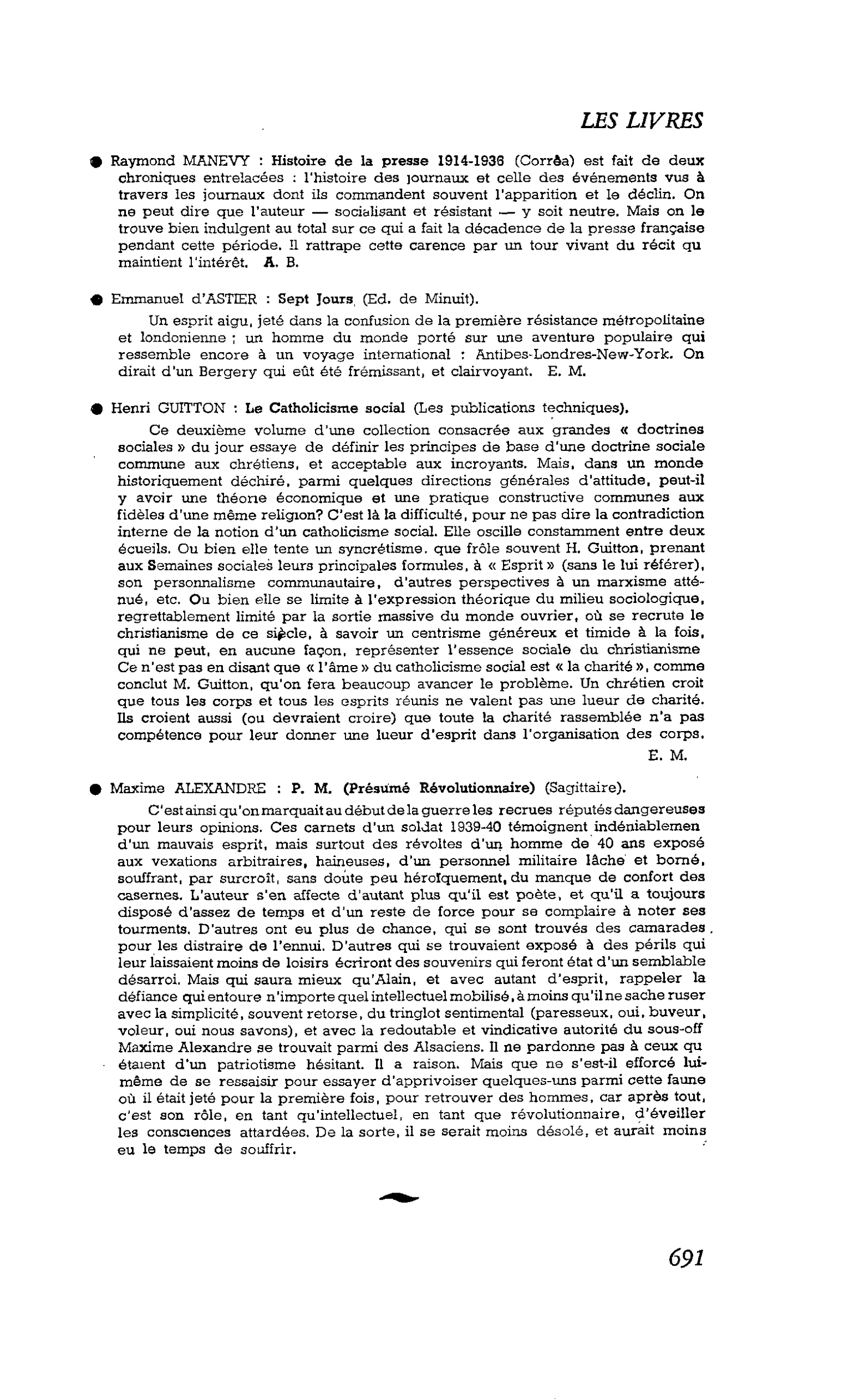 La Cité. Henri GUITTON : Le Catholicisme social