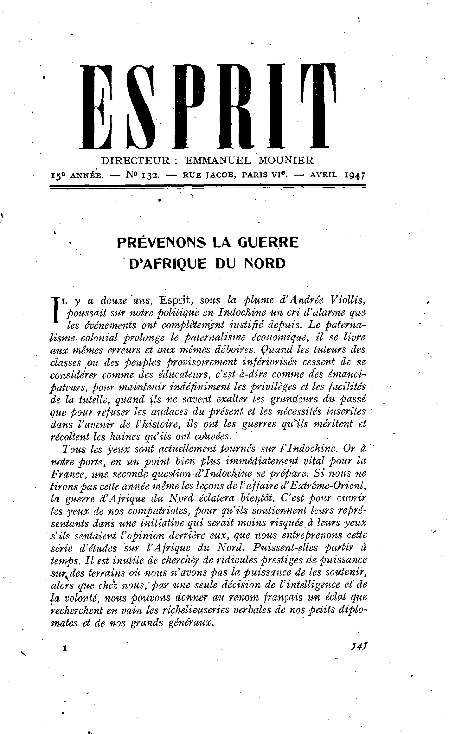 PRÉVENONS LA GUERRE D’AFRIQUE DU NORD