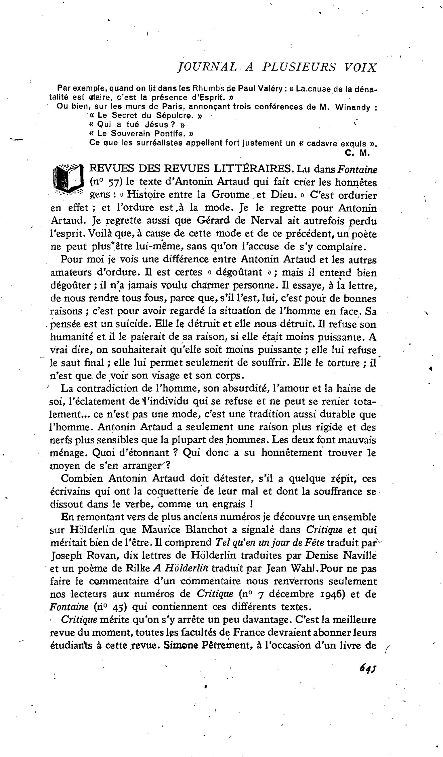 REVUES DES REVUES LITTÉRAIRES