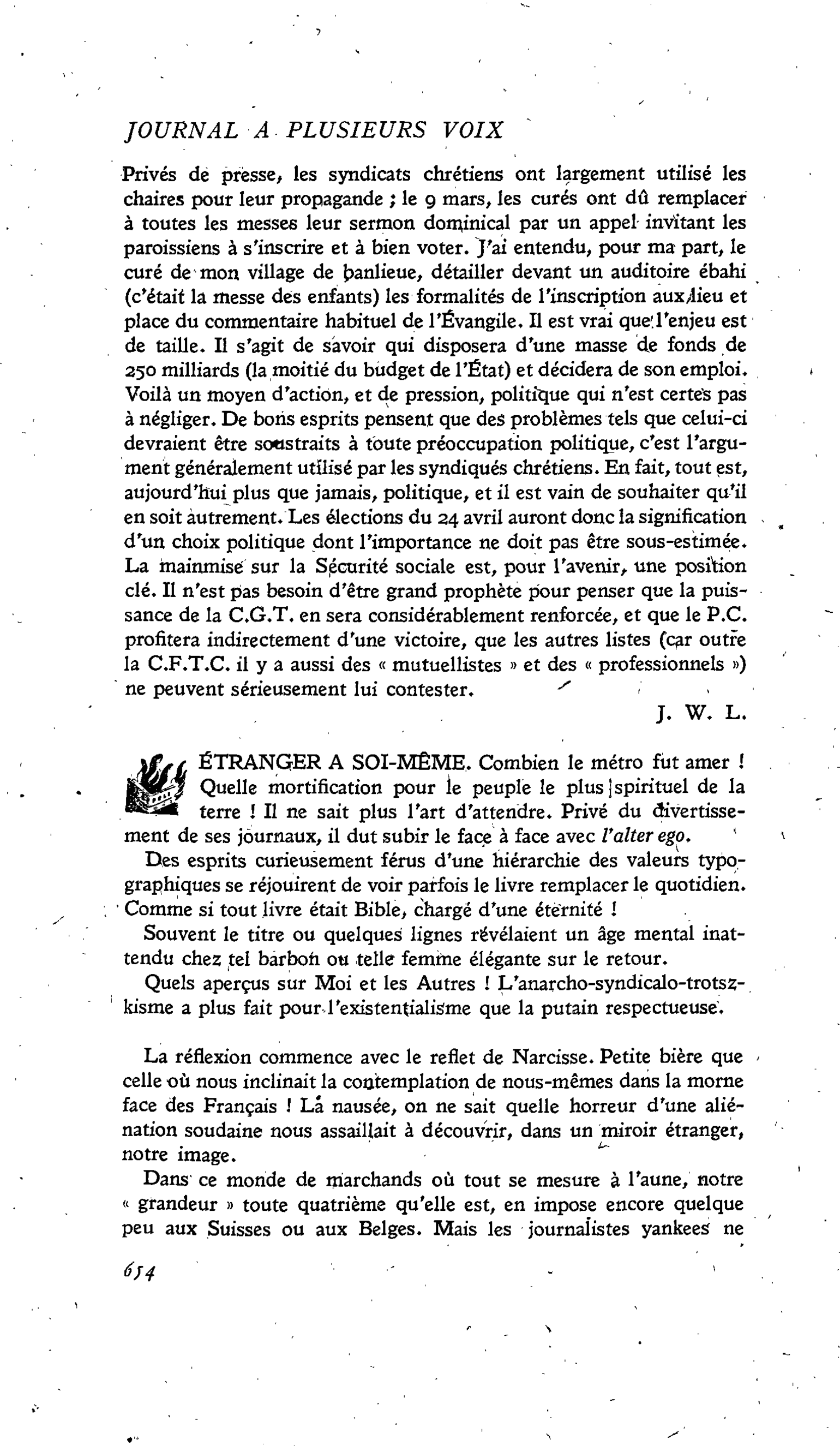 ÉTRANGER A SOI-MÊME