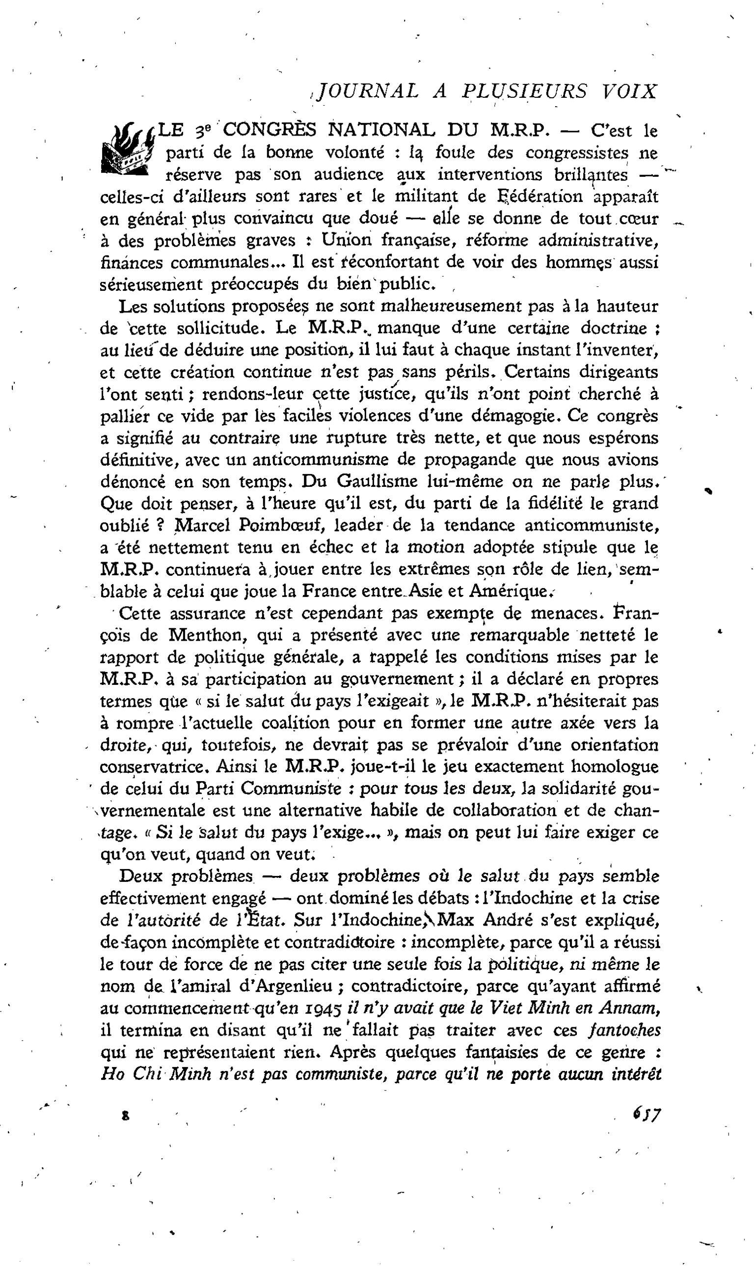 LE 3e CONGRÈS NATIONAL DU M.R.P.