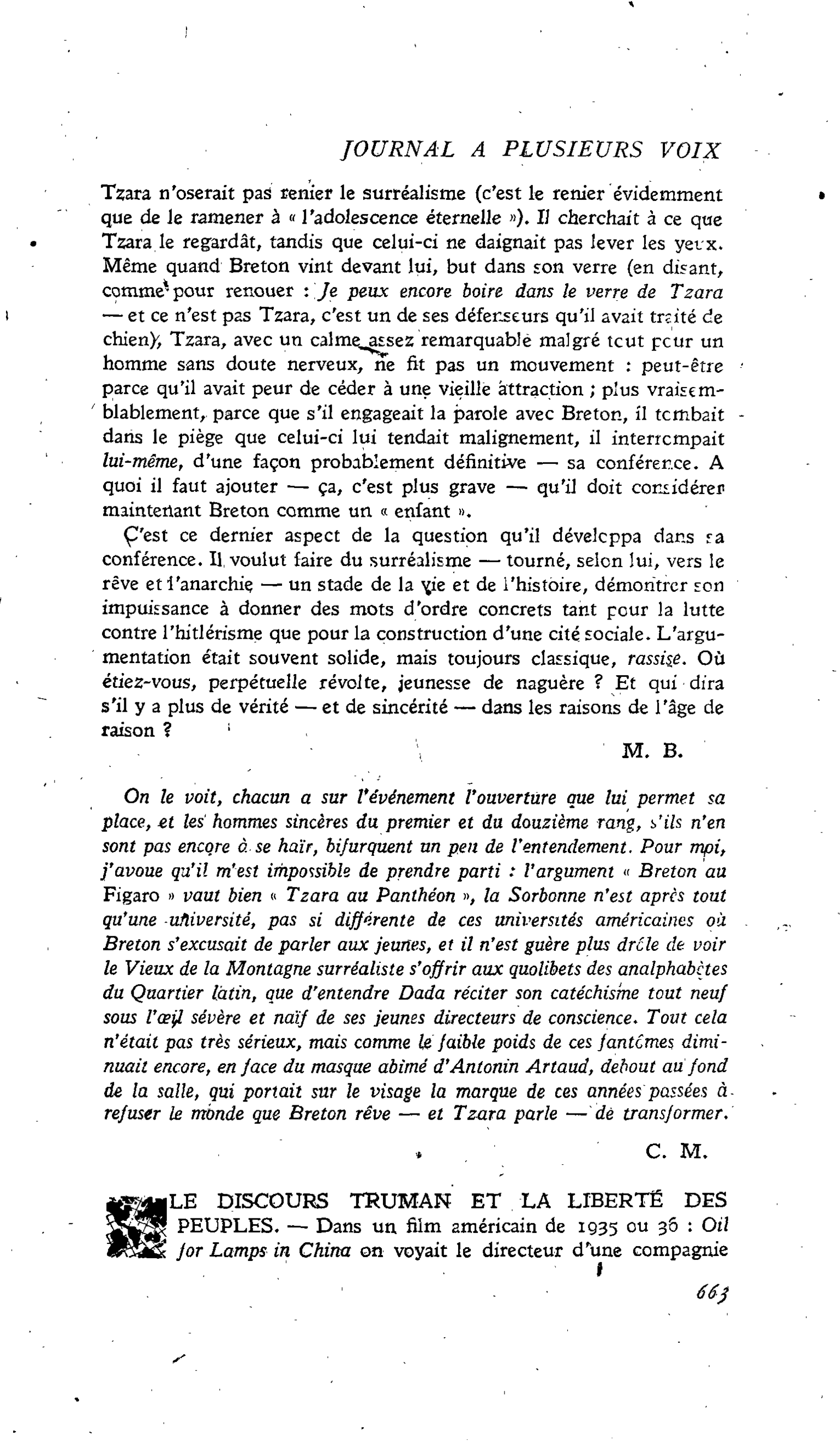 LE DISCOURS TRUMAN ET LA LIBERTE DES PEUPLES
