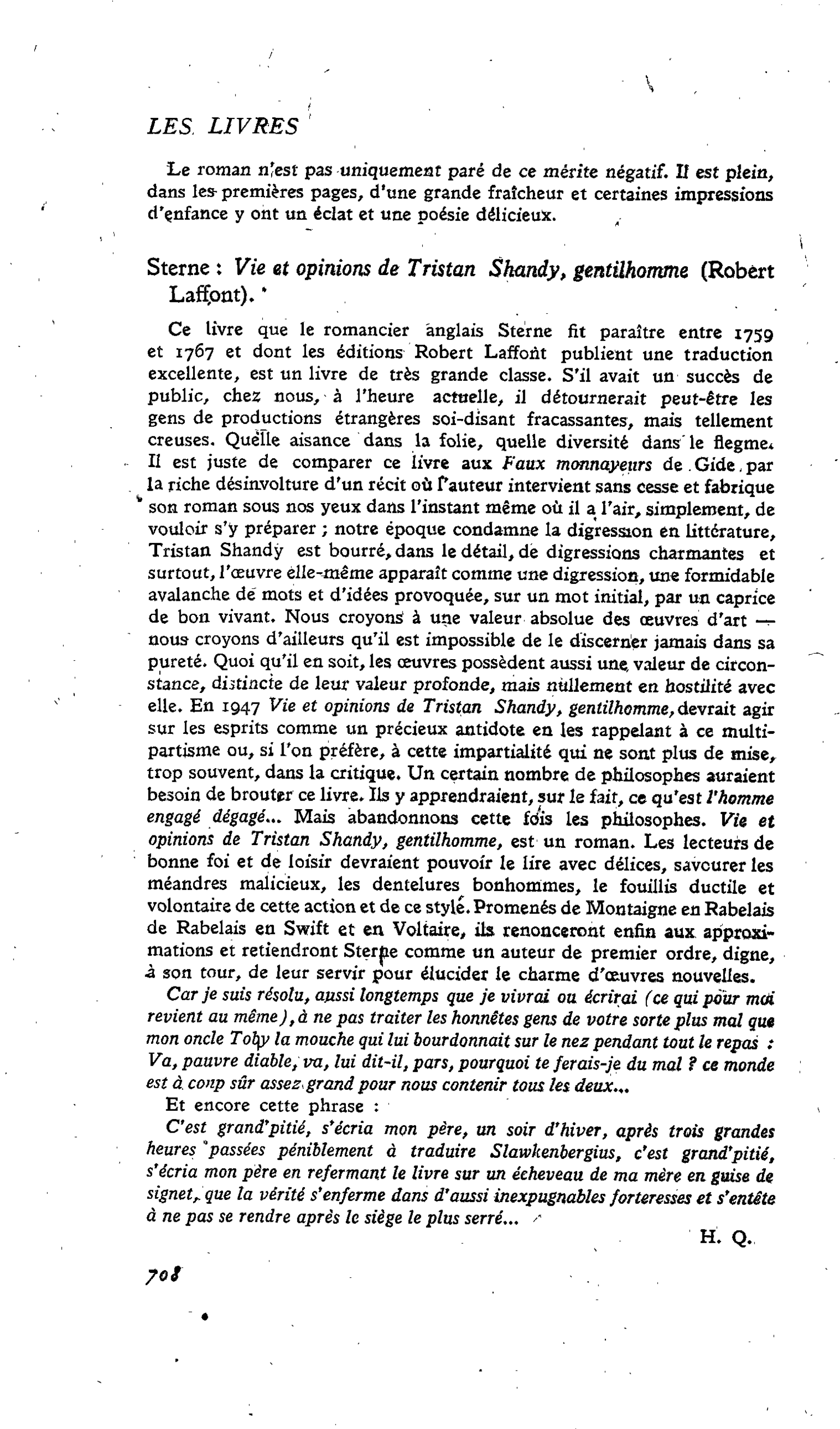 Sterne : Vie et opinions de Tristan Shandy, gentilhomme