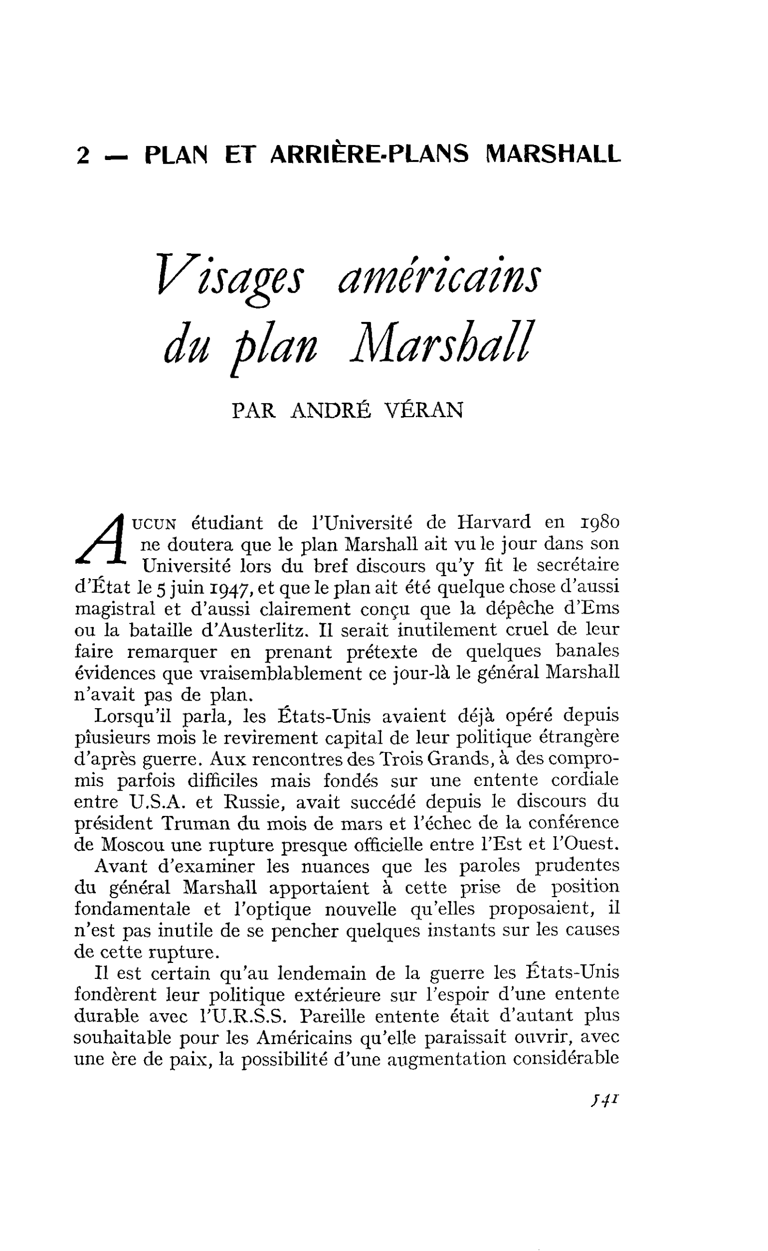 Visages américains du plan Marshall