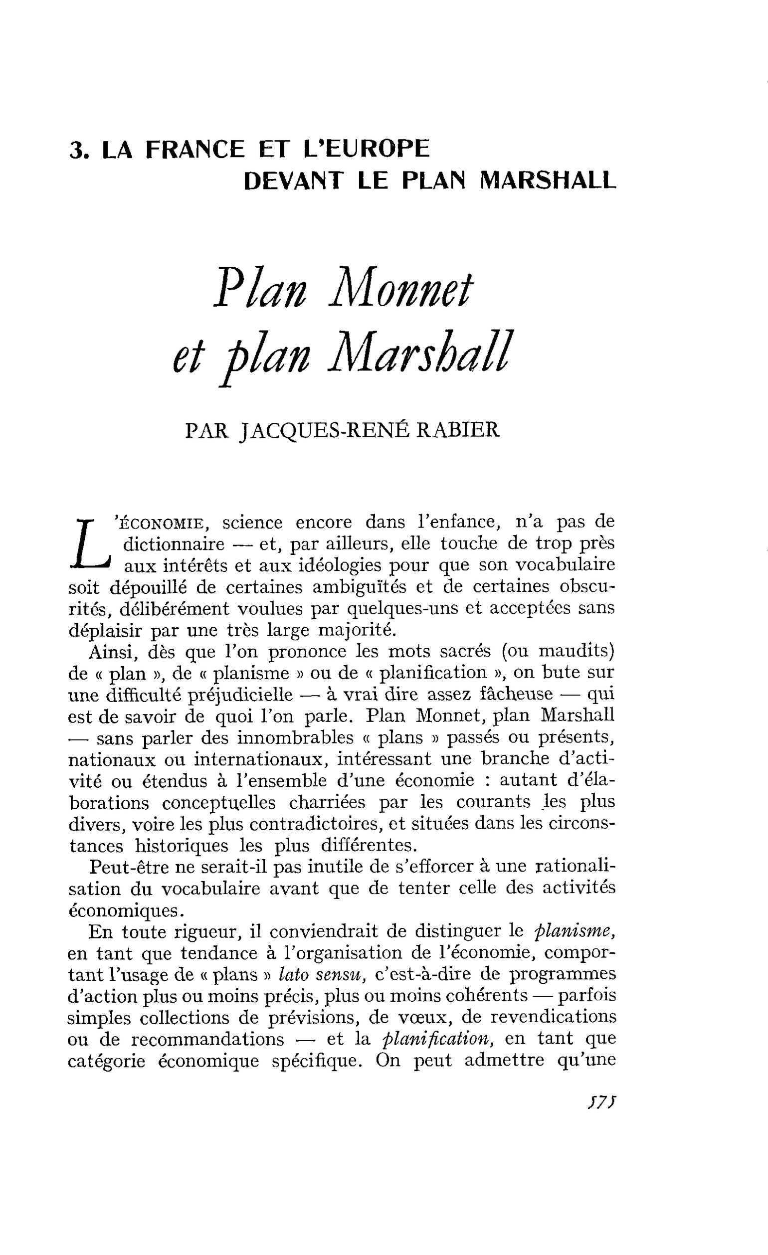 Plan Monnet et plan Marshall