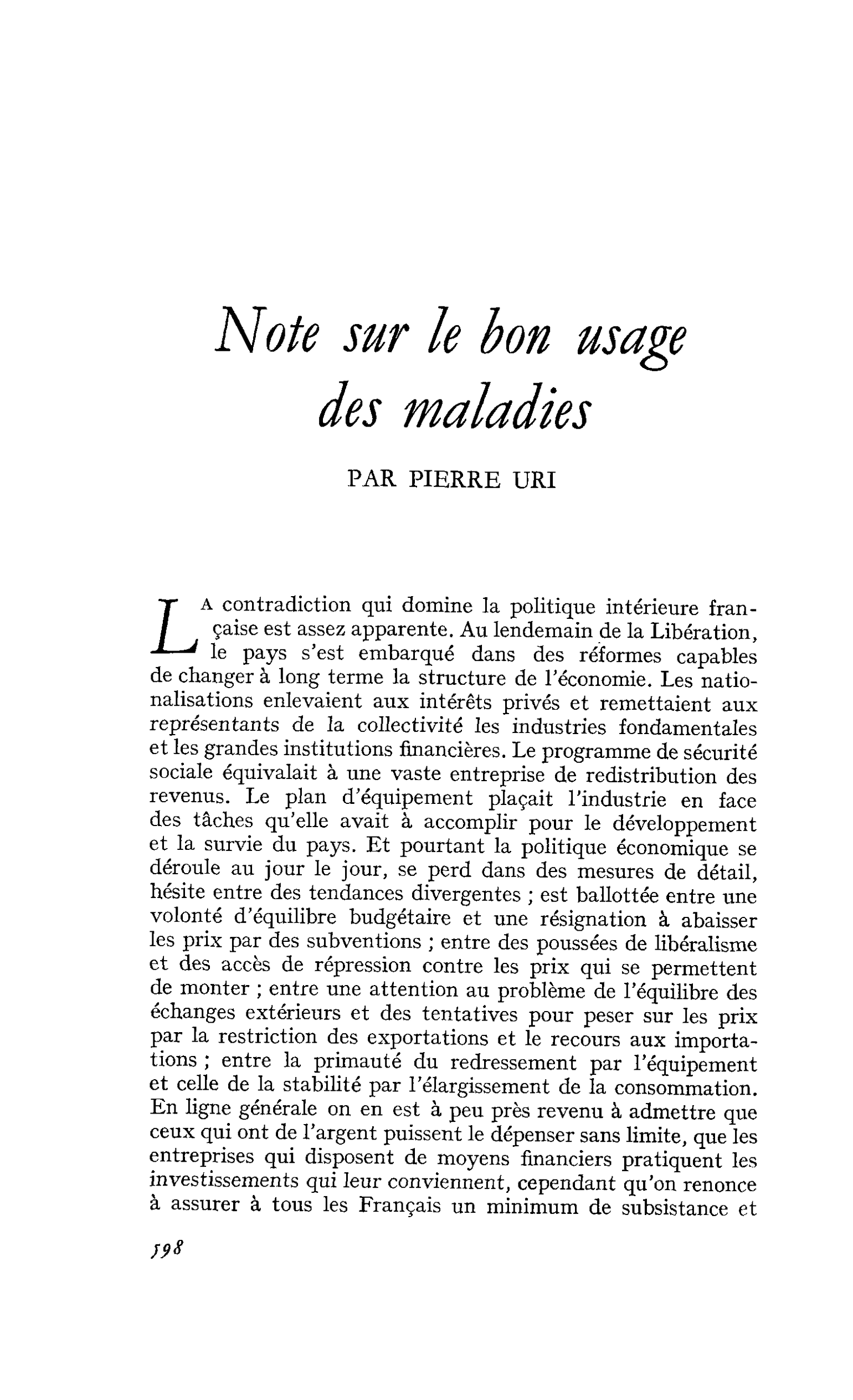 Note sur le bon usage des maladies