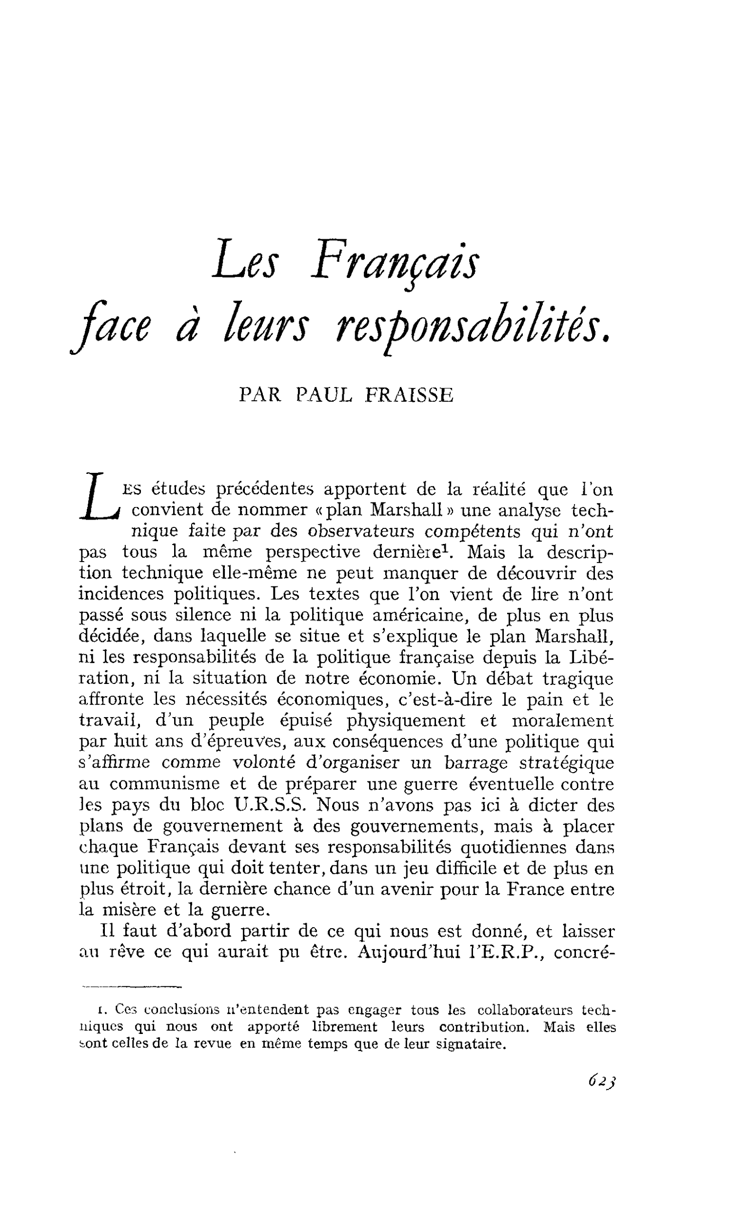 Les Français face à leurs responsabilités