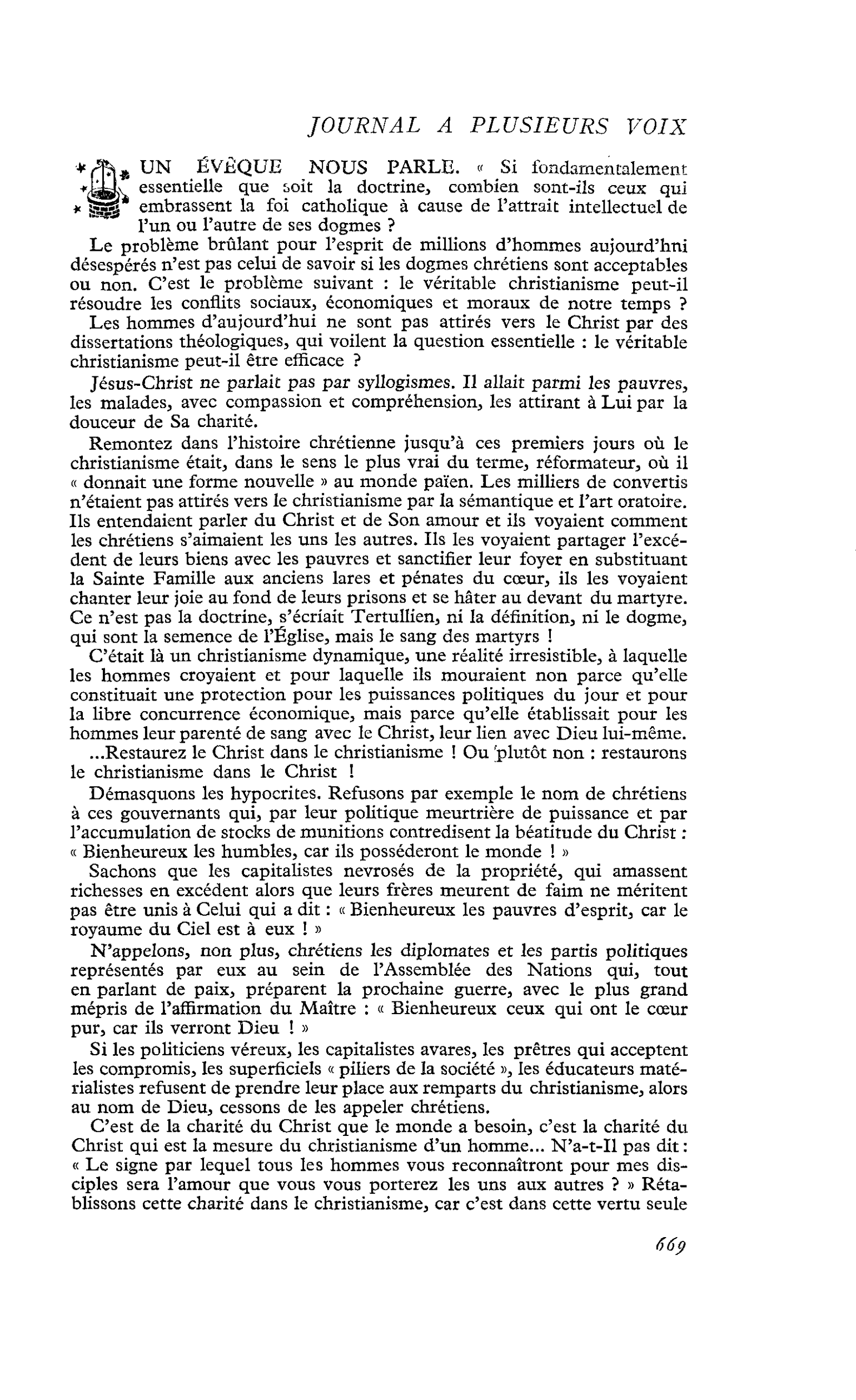 UN ÉVÊQUE NOUS PARLE