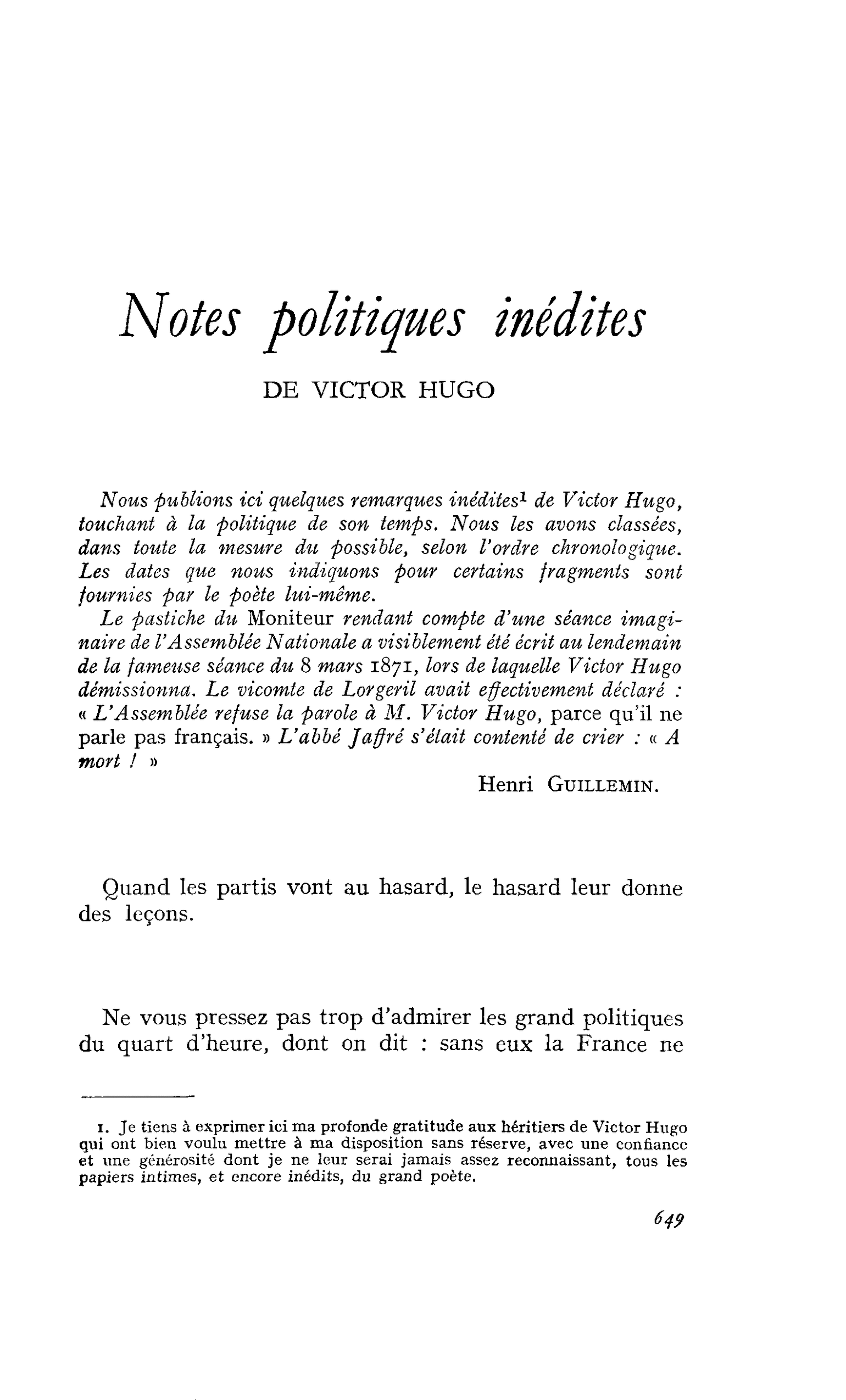 Victor Hugo | Notes politiques inédites