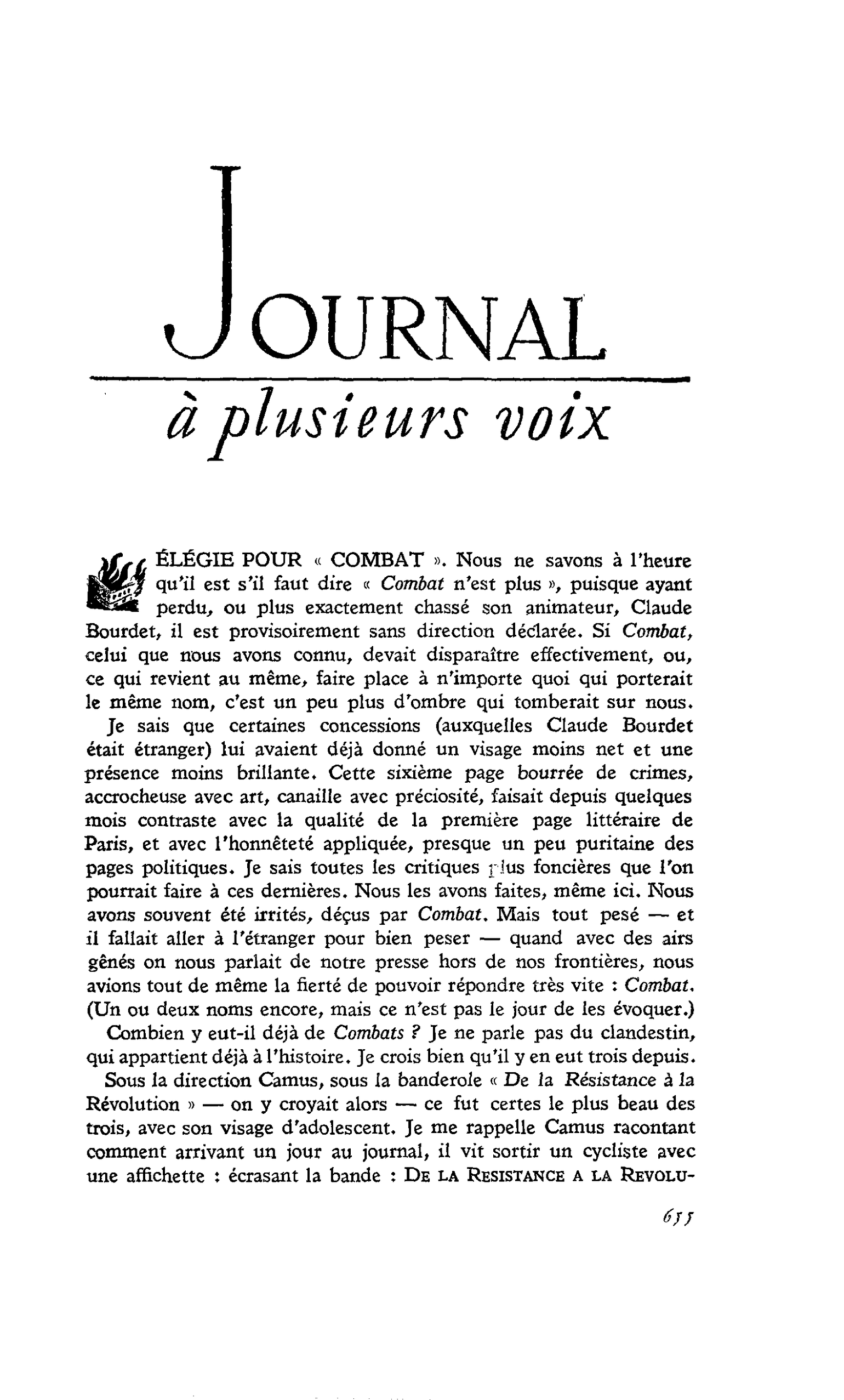 ÉLÉGIE POUR « COMBAT »