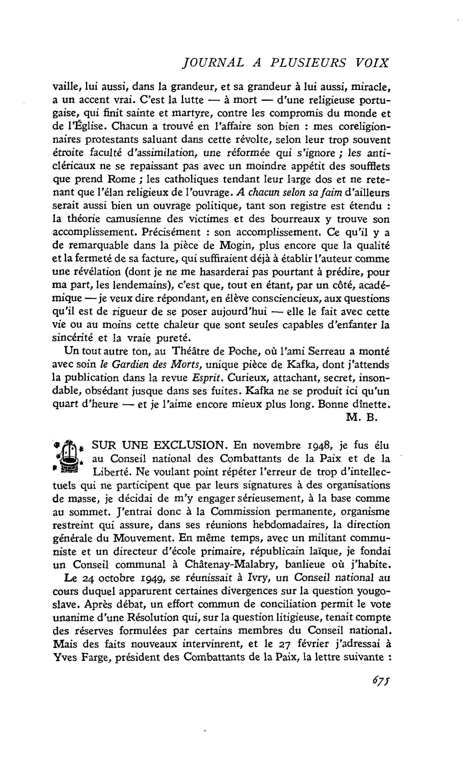 SUR UNE EXCLUSION