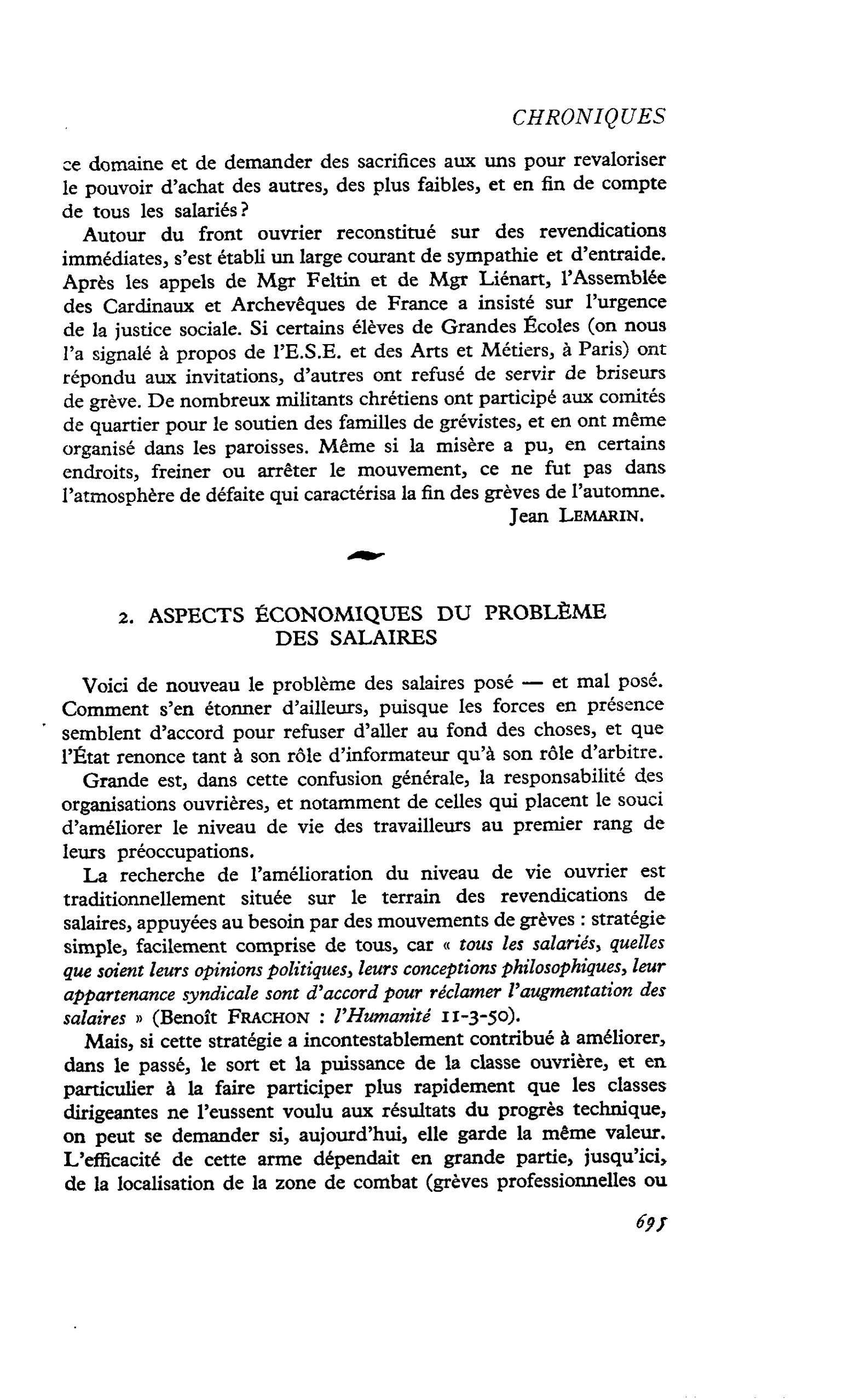 LES GRÈVES : 2. ASPECTS ÉCONOMIQUES DU PROBLÈME DES SALAIRES