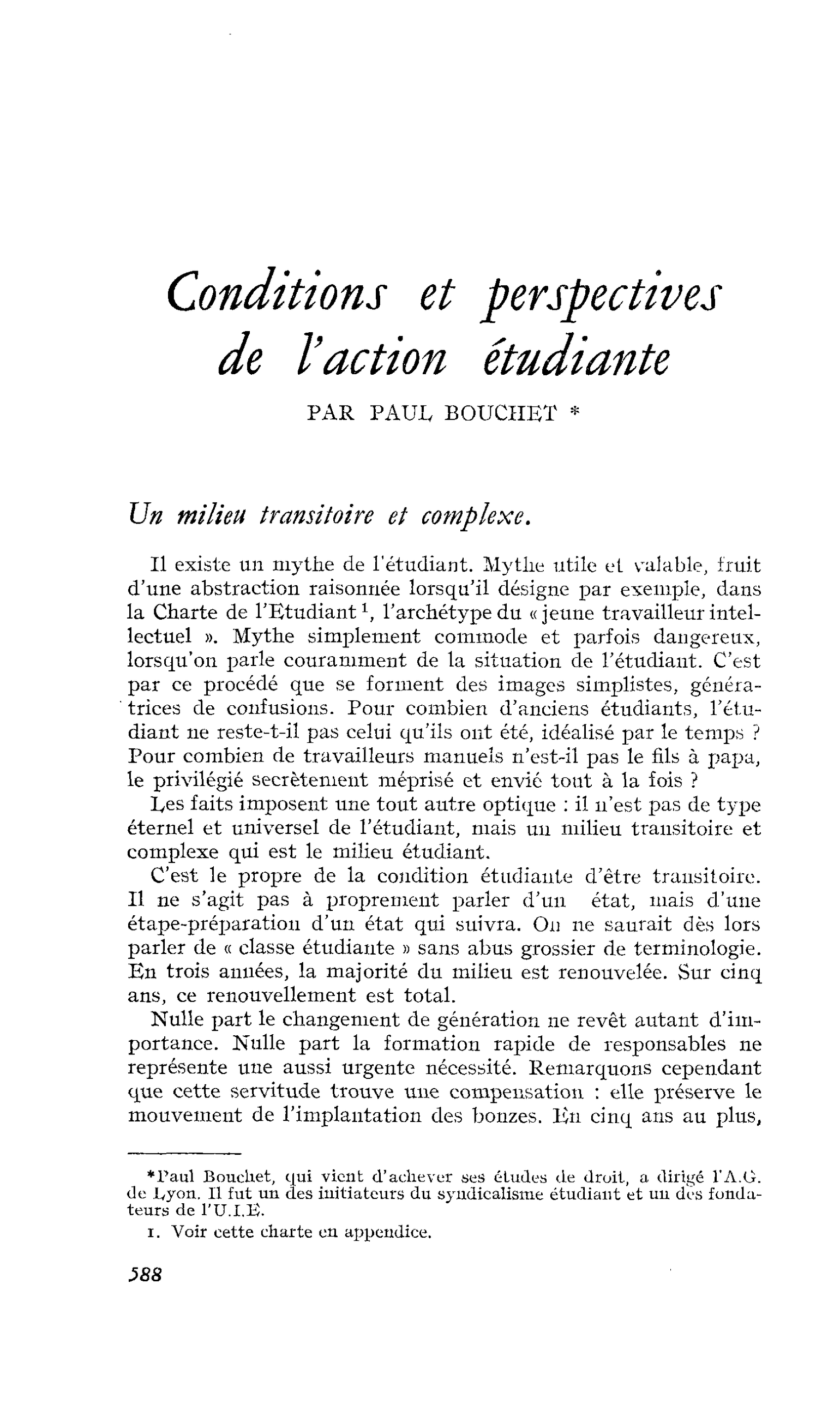 Conditions et perspectives de l’action étudiante