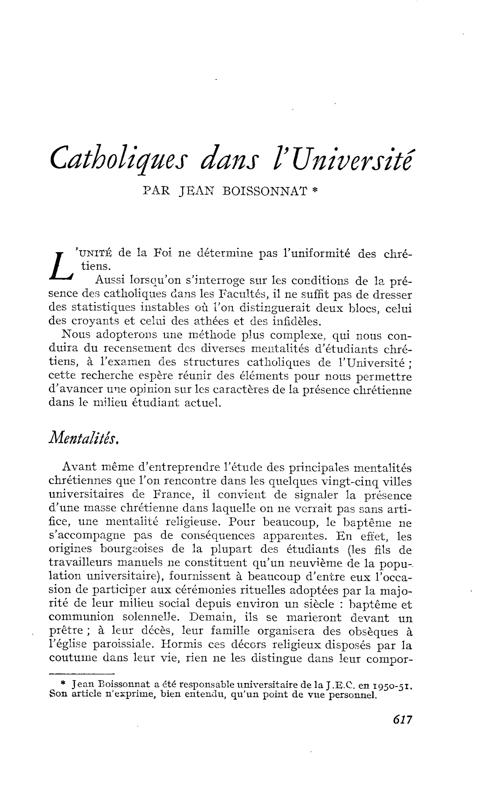 Catholiques dans l’Université